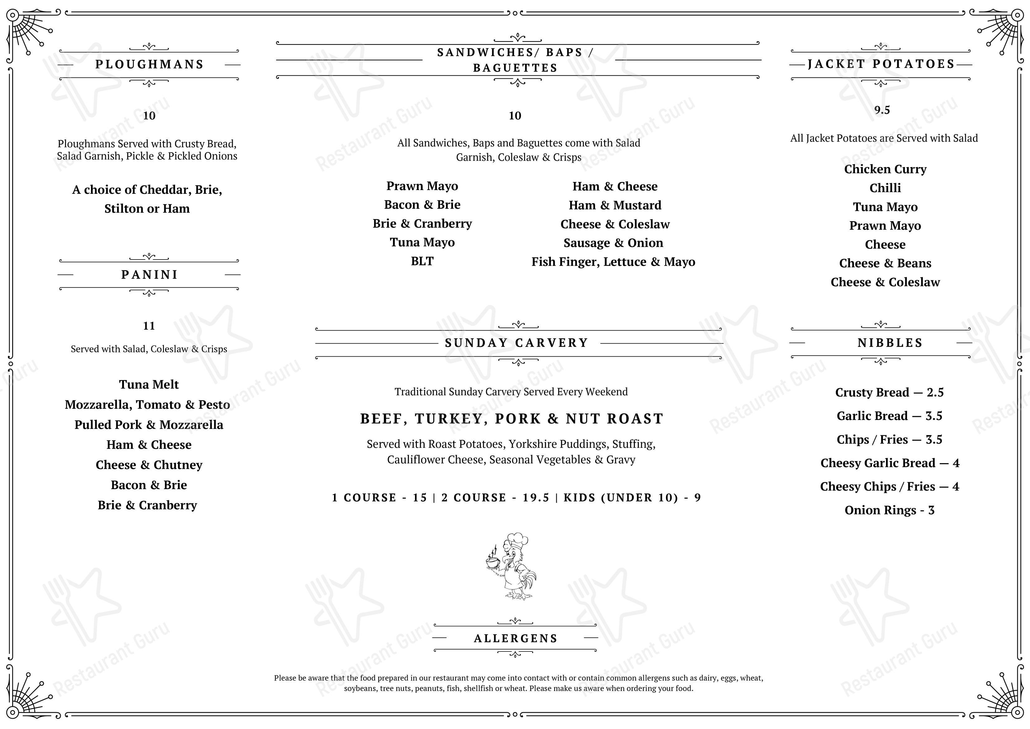 Меню кафе The Cockerel Licenced Cafe and Bakery, with Bar