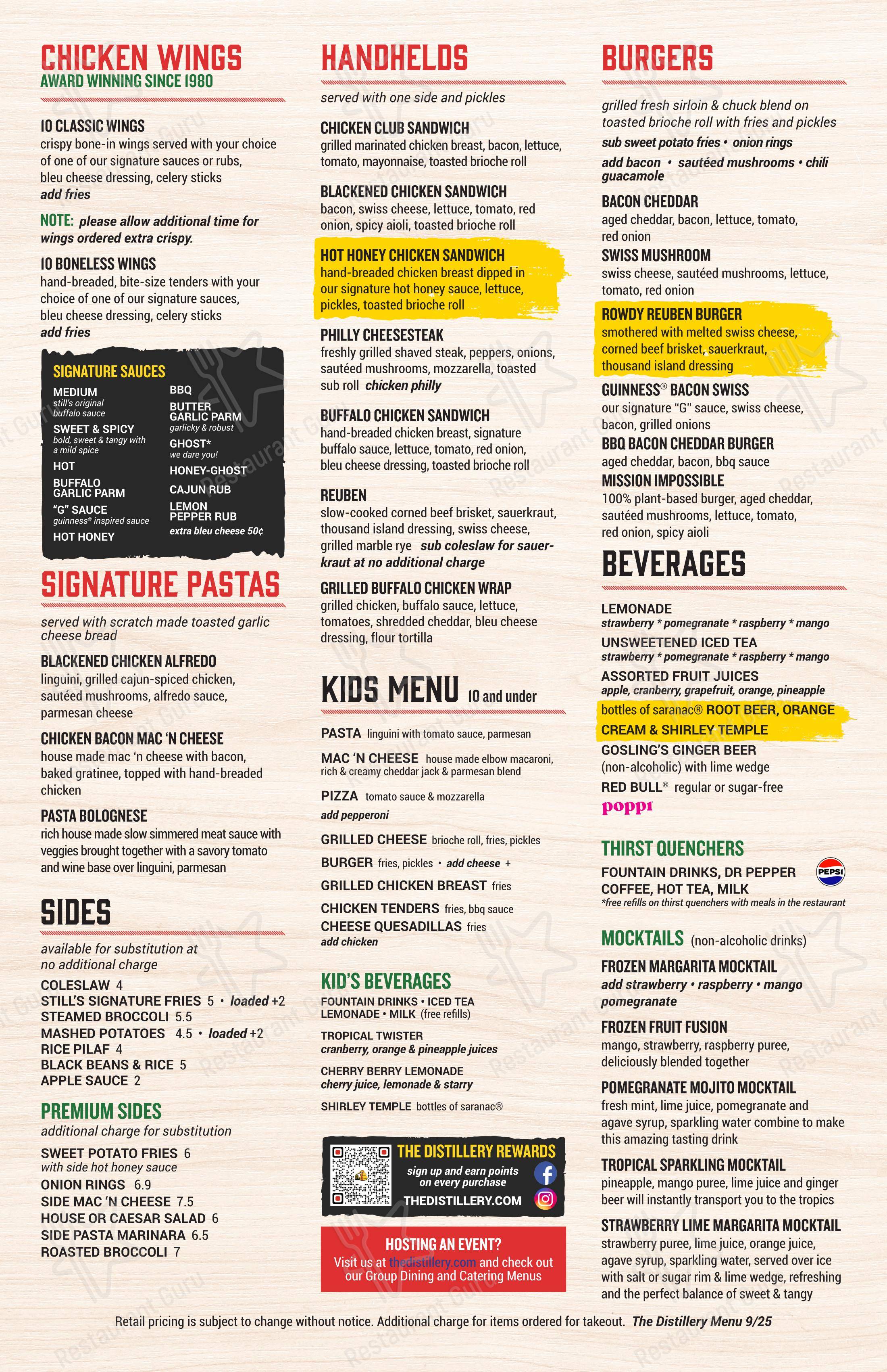 The Distillery Restaurant Mt. Hope в Рочестере - Меню