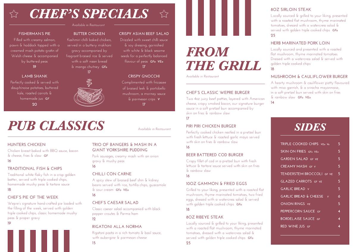 The Wepre Bar & Grill меню