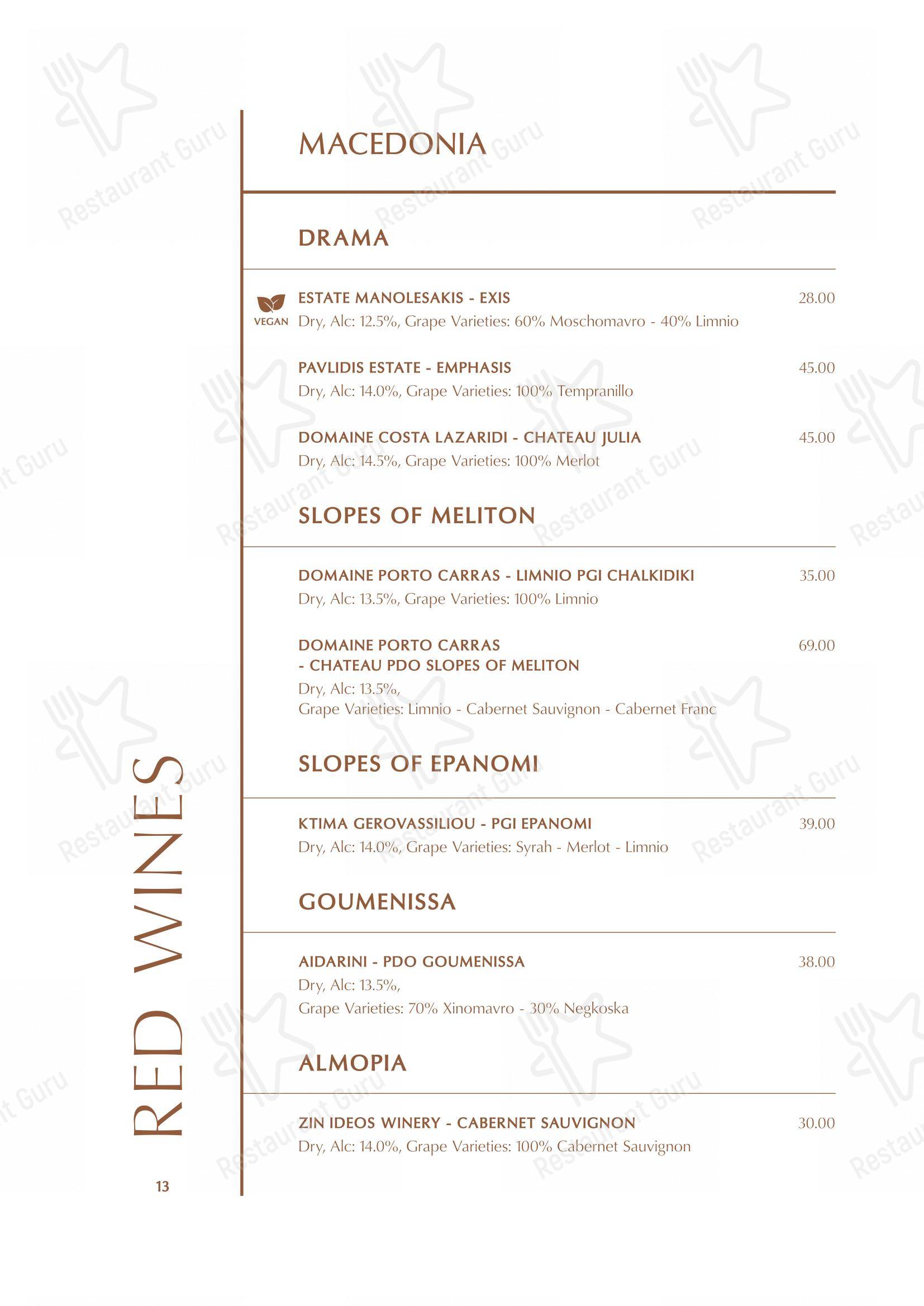 Меню паба и бара The Wine Bar - Old Town Rhodes в Родосе