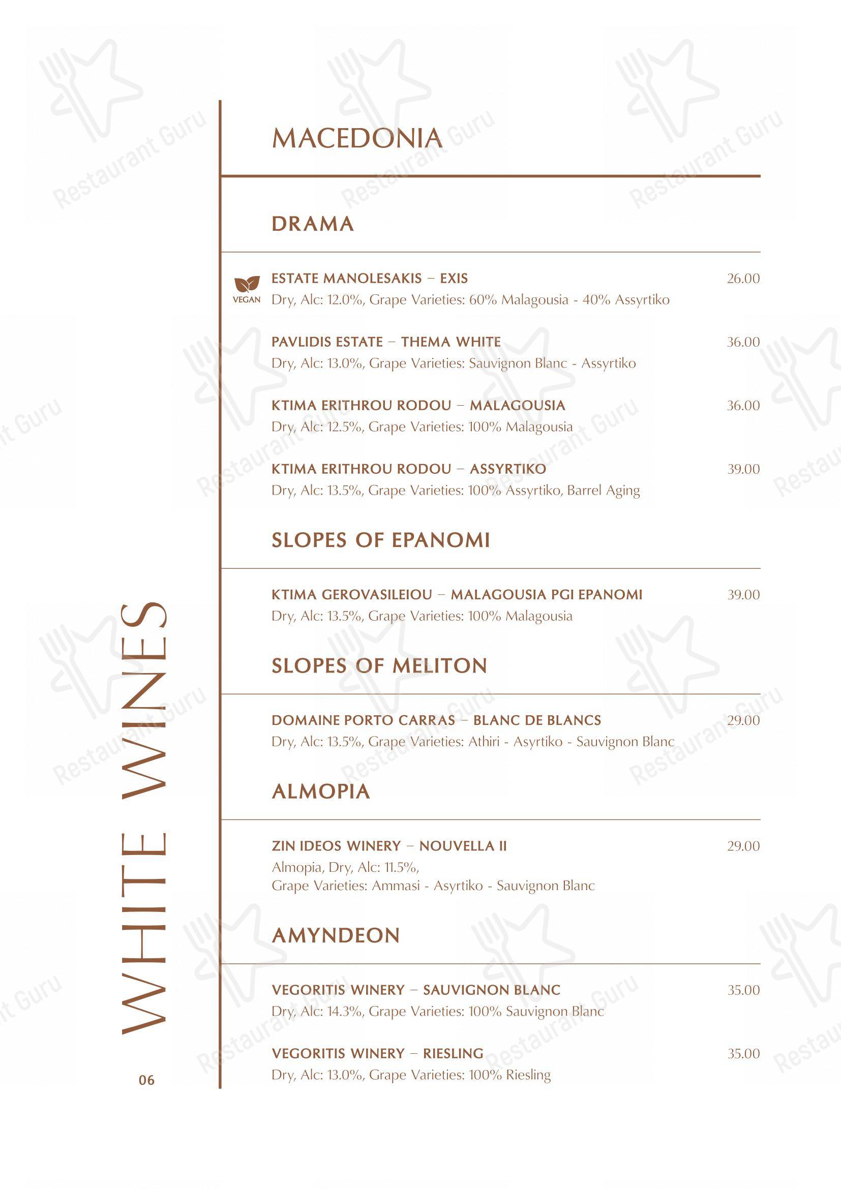 Меню паба и бара The Wine Bar - Old Town Rhodes - Меню