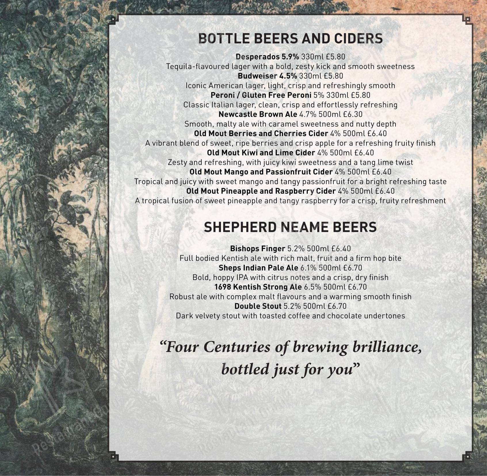 Меню паба и бара The Woolpack Hotel - Dinner Menu