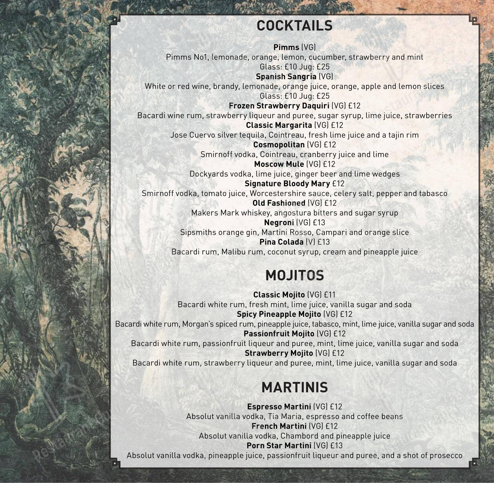 Dinner Menu паба и бара The Woolpack Hotel в Чартаме