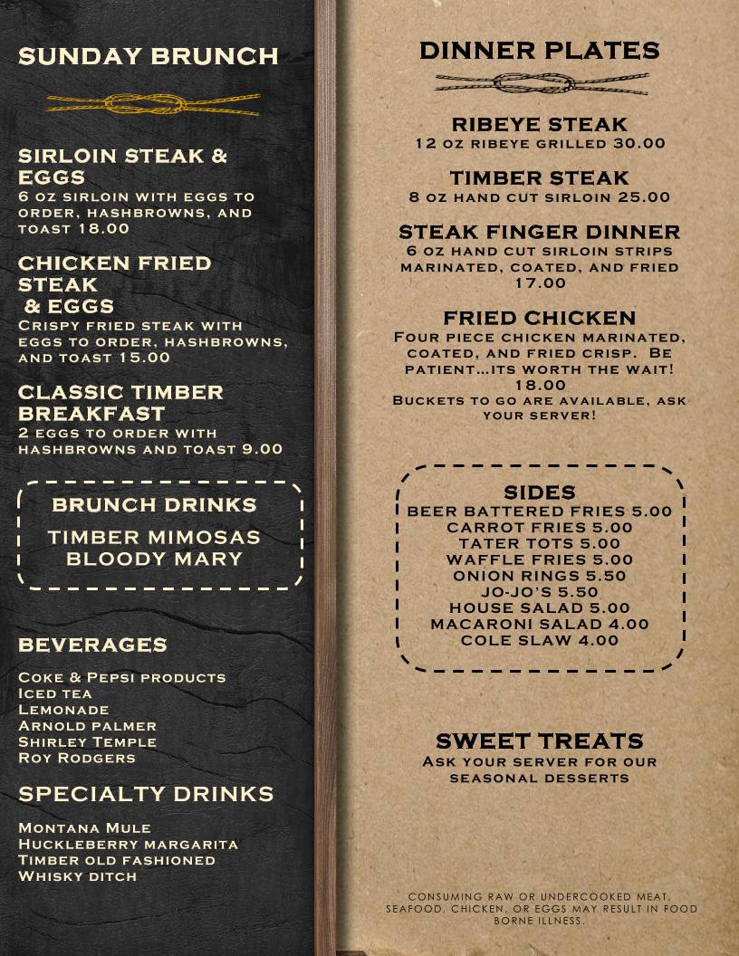 Timber Bar & Grill меню