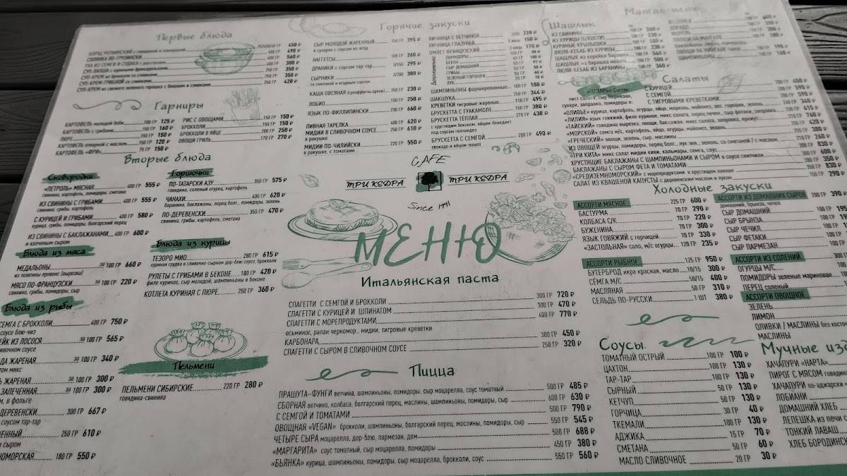 Три кедра меню