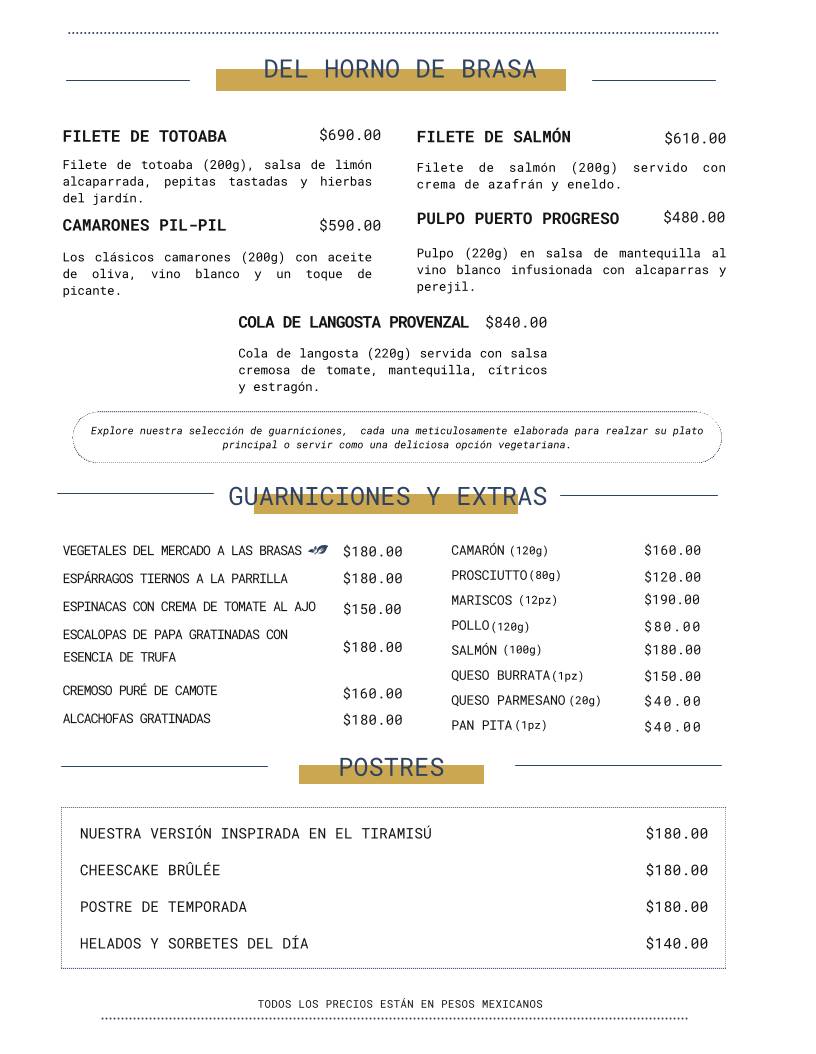 Piaggia Tulum меню