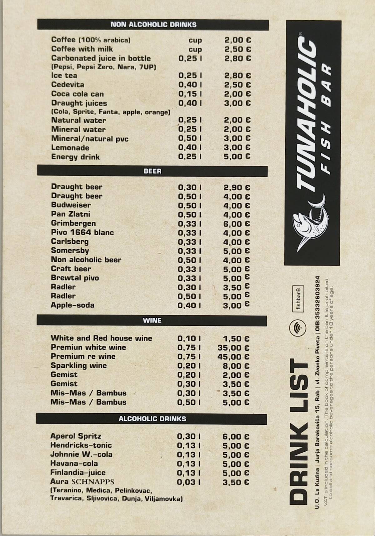 Tunaholic Fish Bar меню