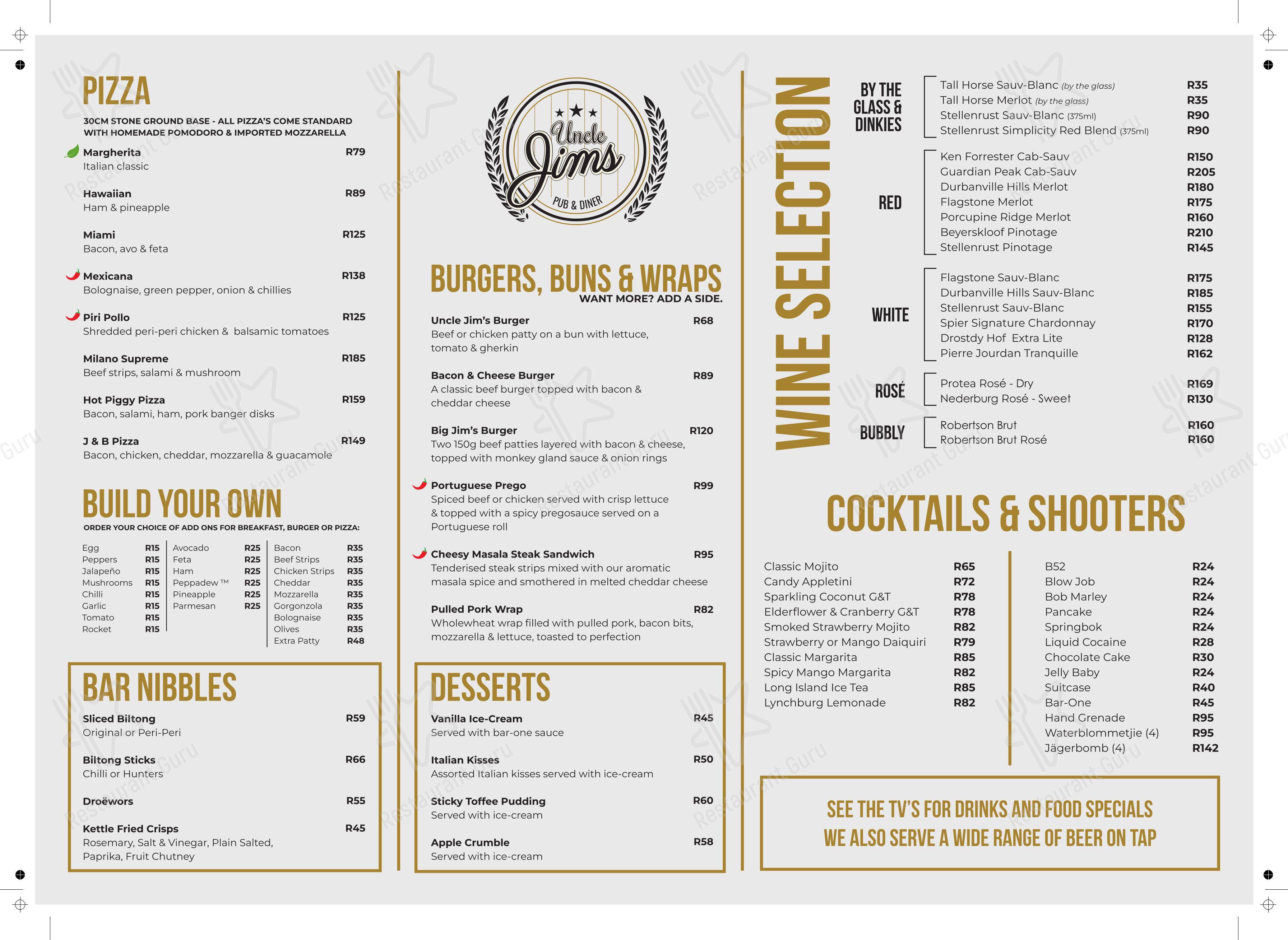 Меню паба и бара Uncle Jim's Pub & Grill - Меню