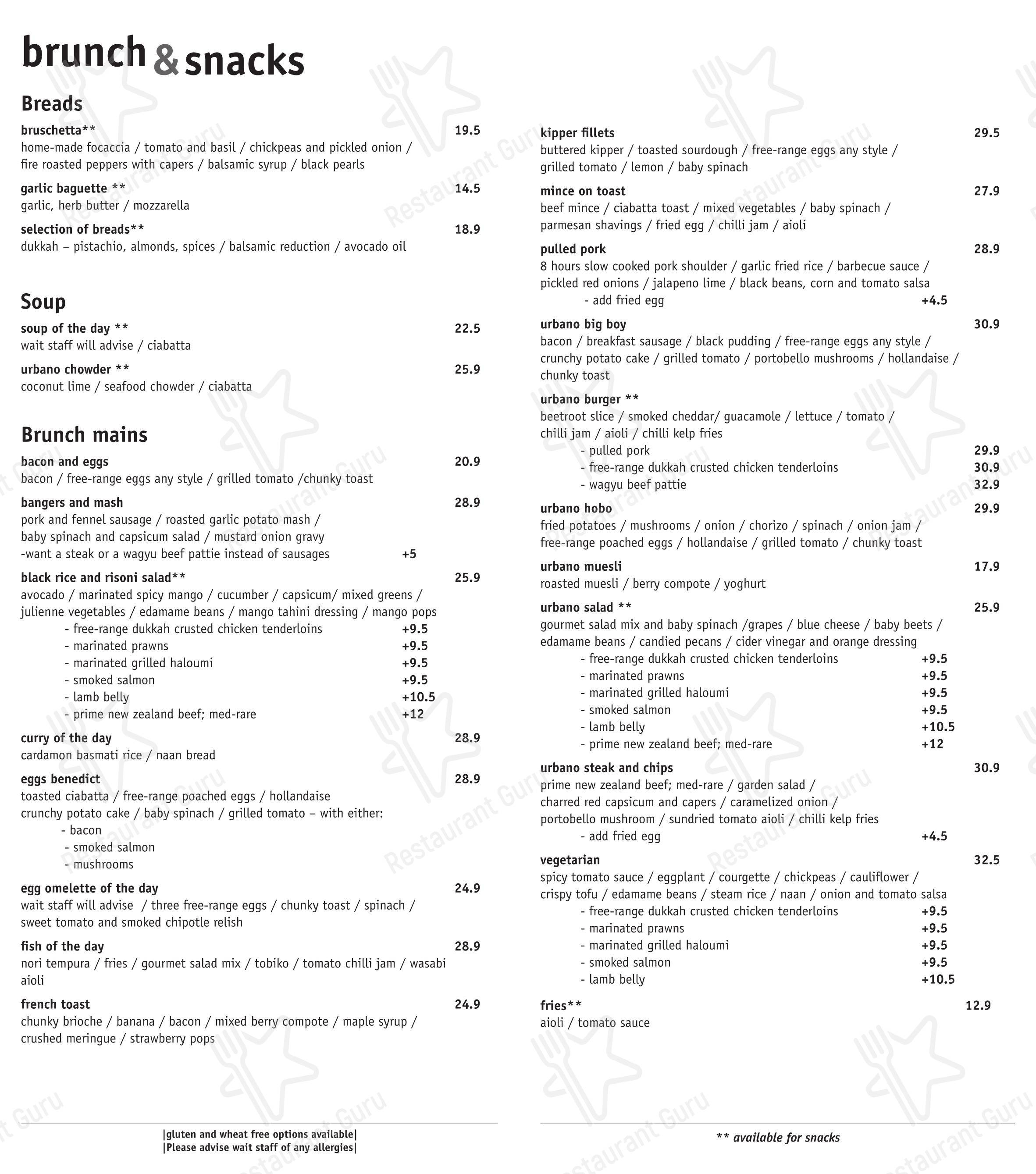 Меню кафе Urbano Bistro Cafe & Restaurant в Роторуа