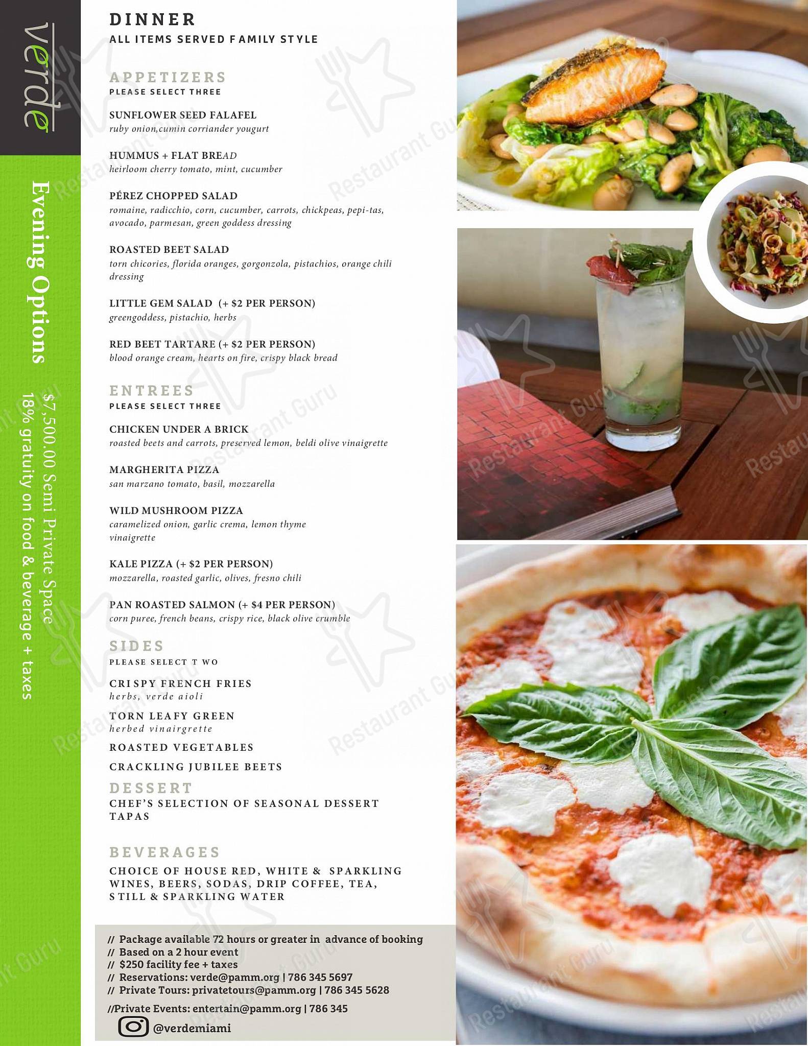Меню кафе Verde - Group Booking Menu