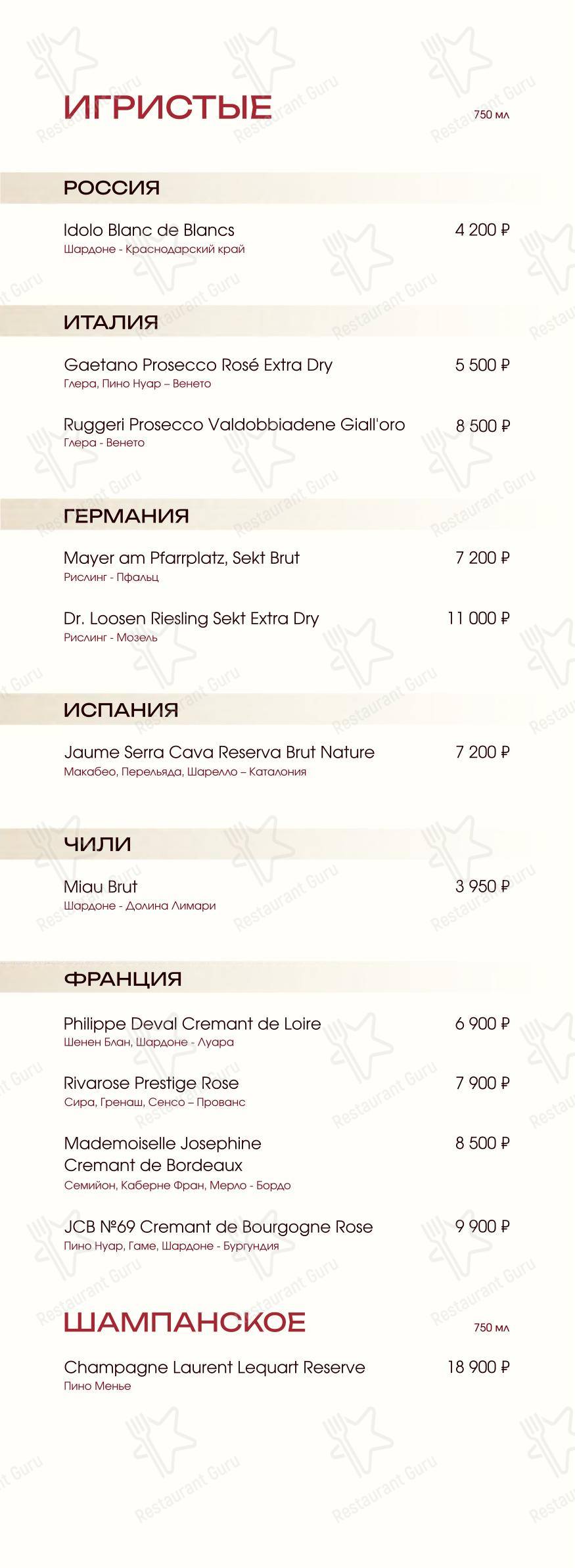 Меню ресторана Виновные - Меню напитков