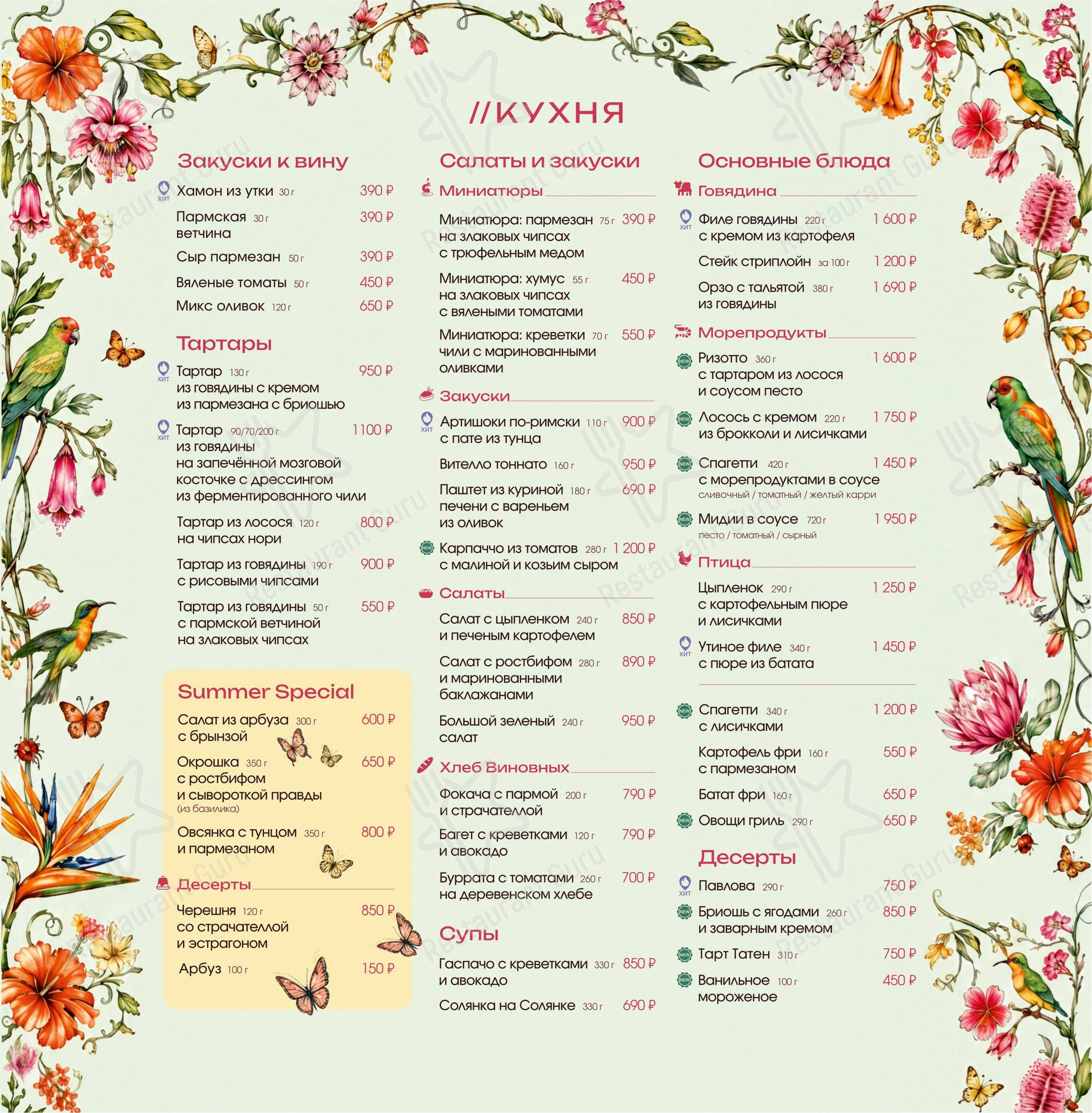 Коктейльная карта ресторана Виновные в Москве