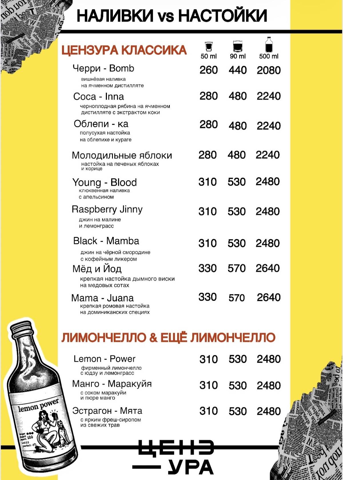 ЦЕНЗУРА бар меню