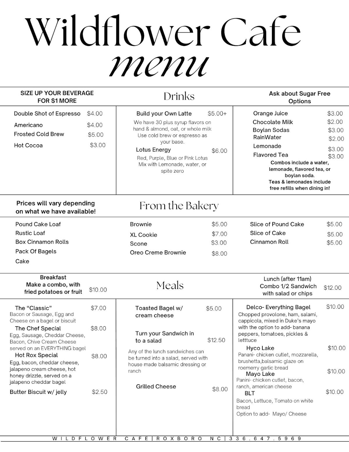 Wildflower Cafe меню