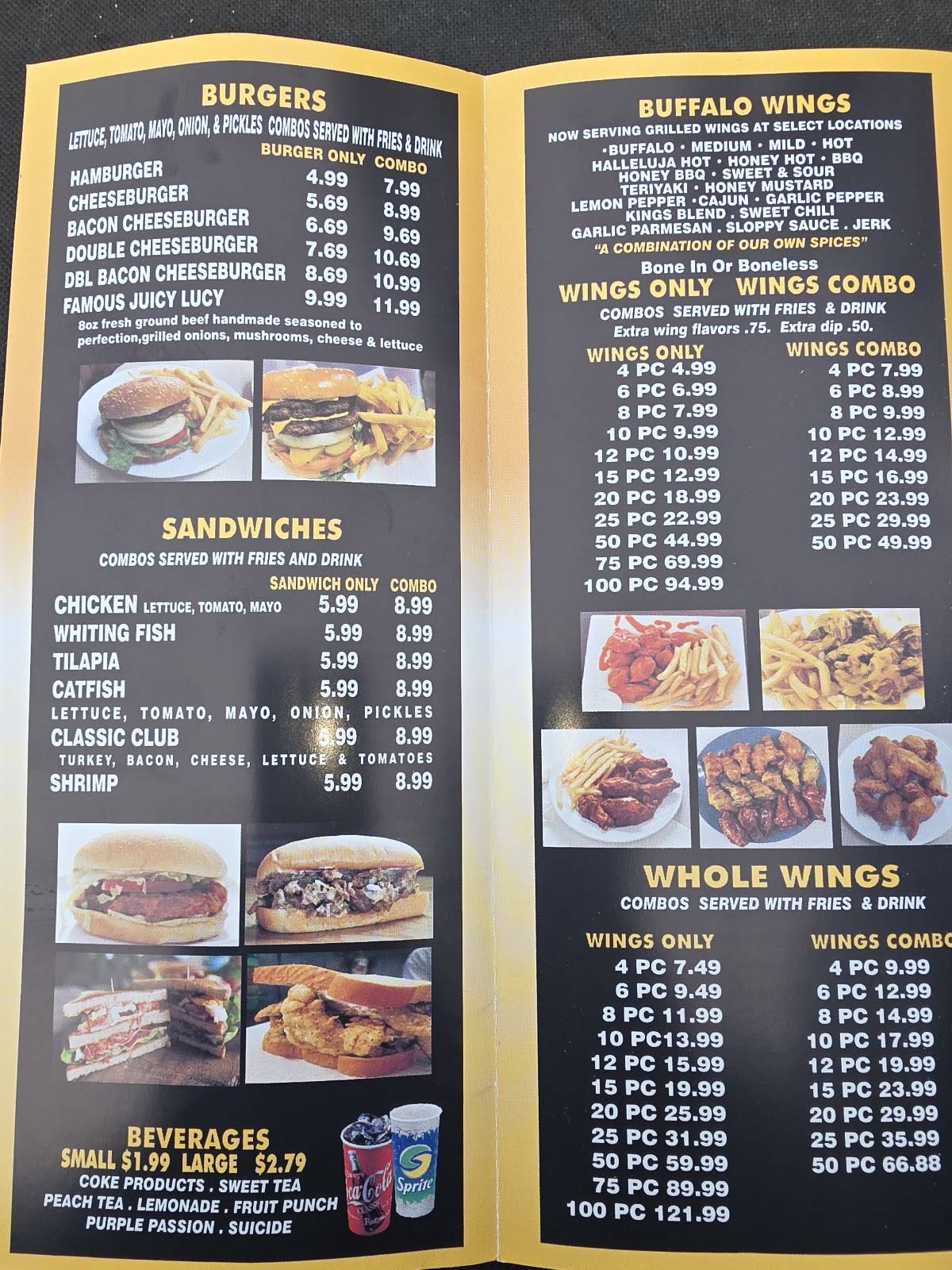 Wings R King McCalla меню