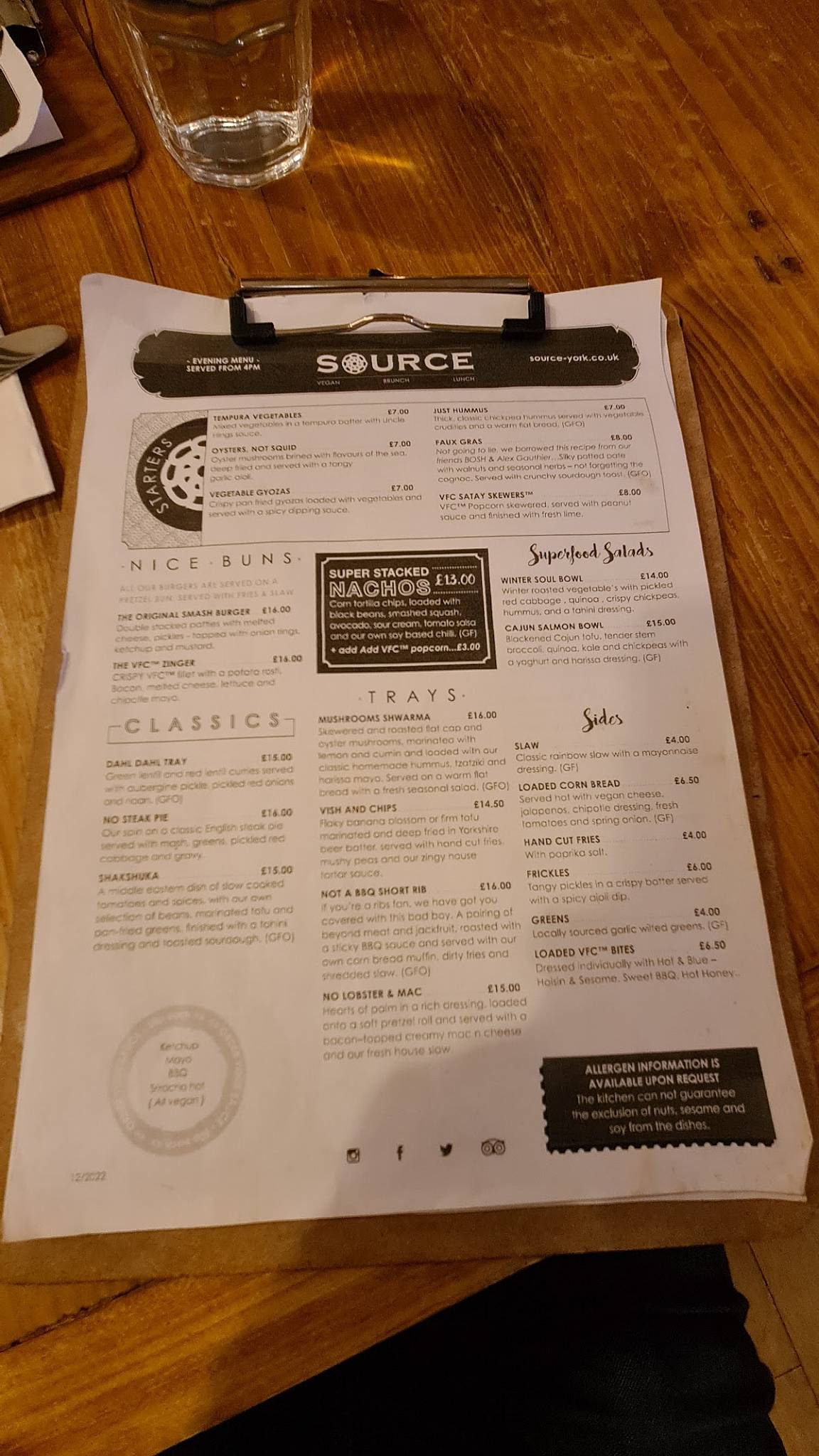 Source (VEGAN) меню