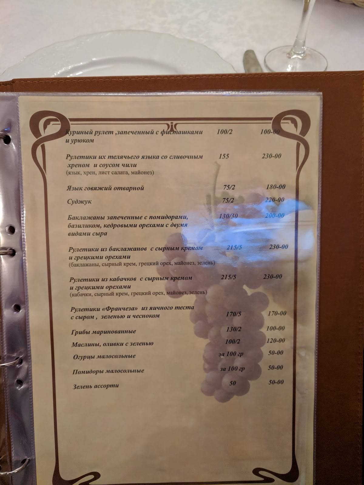 Юг меню