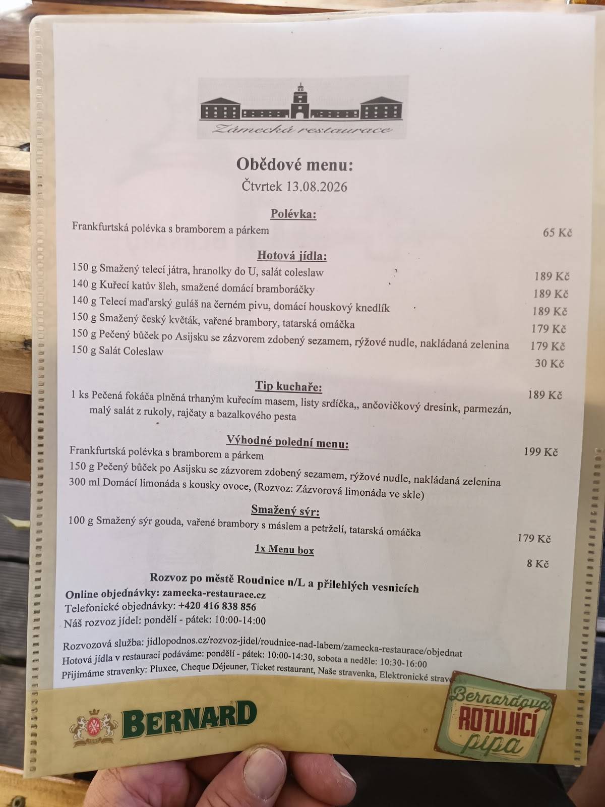 Zámecká restaurace - Roudnice nad Labem меню