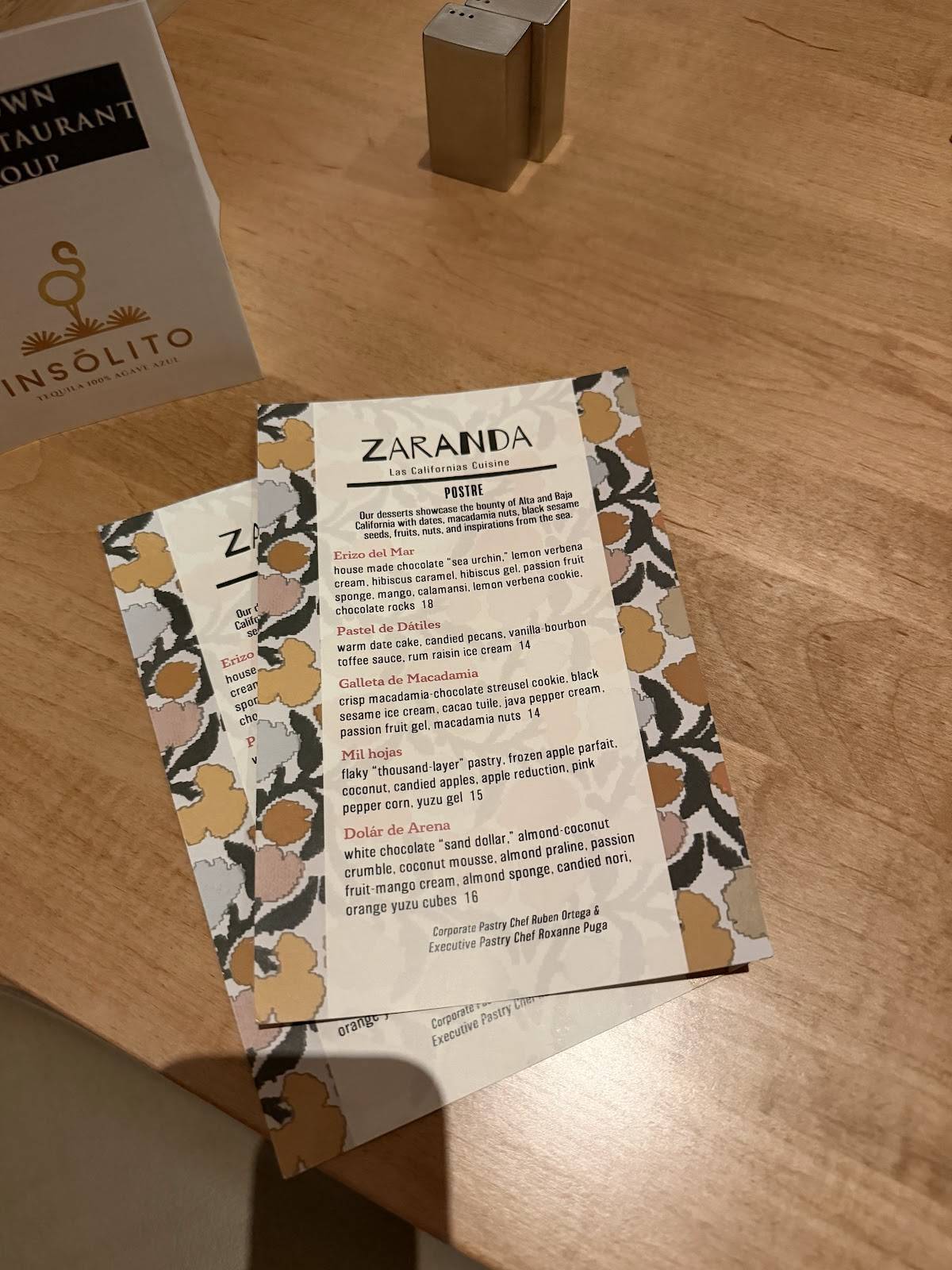 Zaranda меню