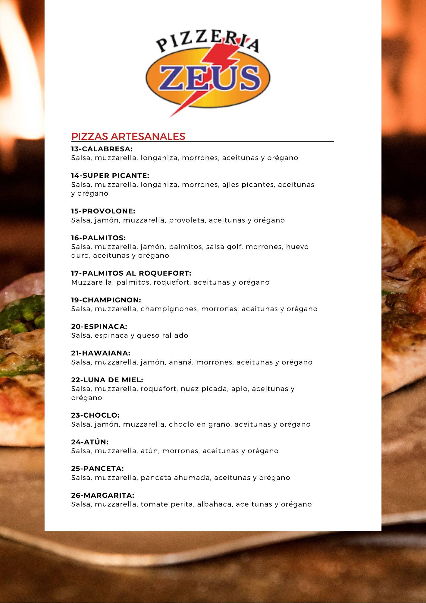 Zeus Pizzeria меню