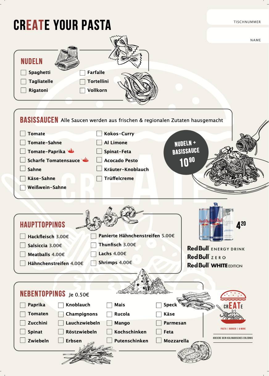 crEATe - Pasta Burger & More меню