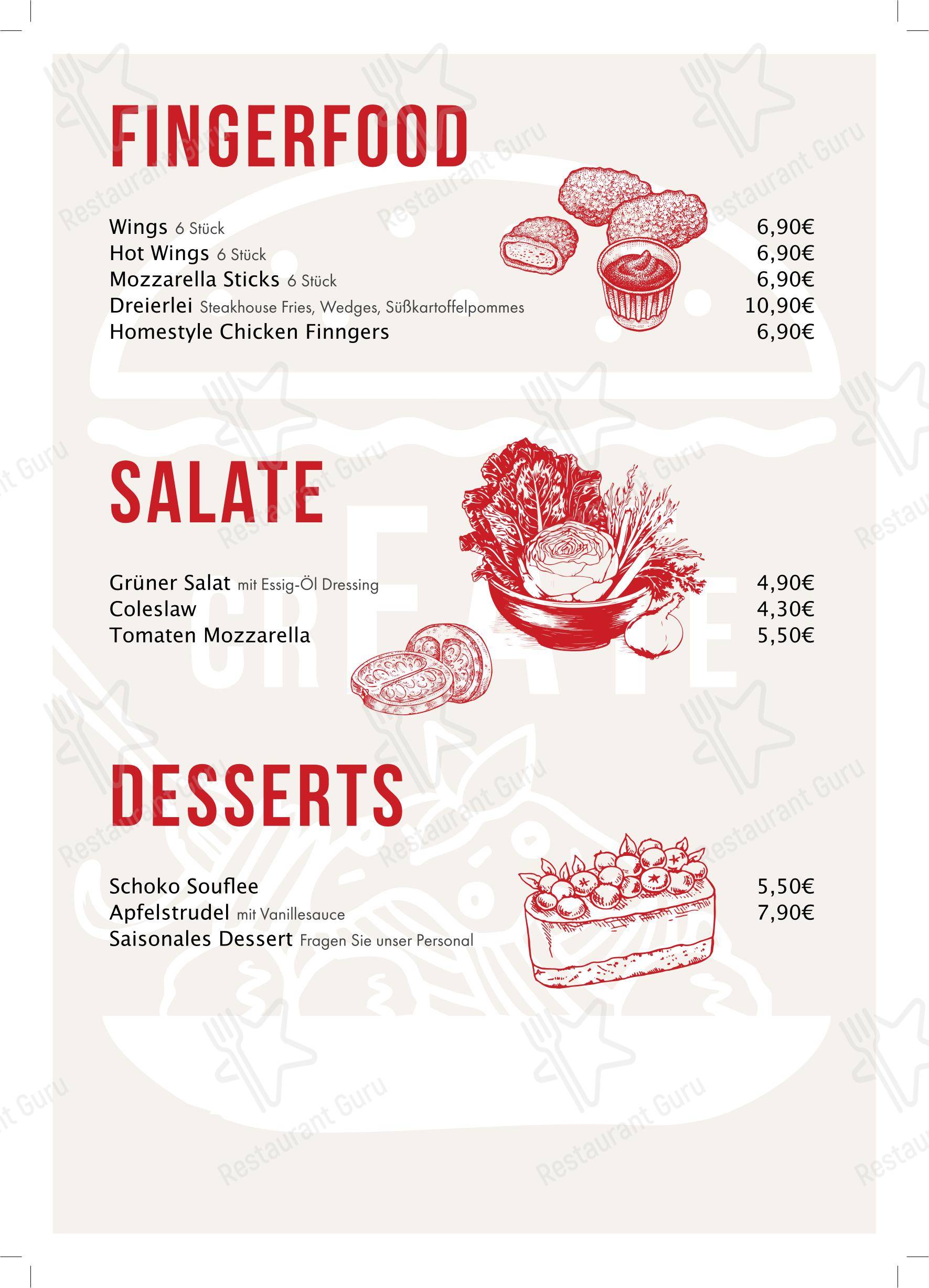 crEATe - Pasta Burger & More в Ное-Ульме - Меню