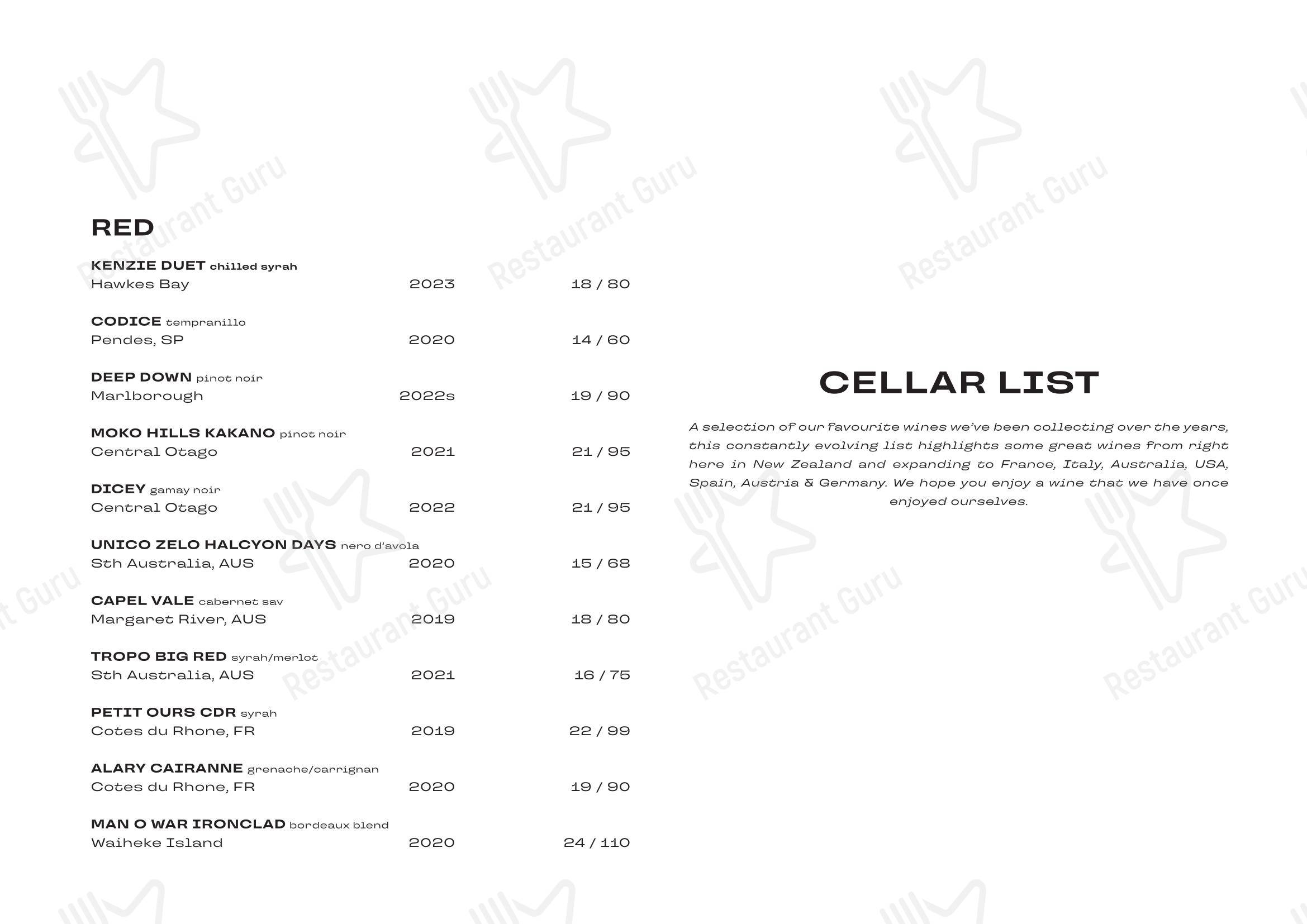 Wine Menu кафе duo
