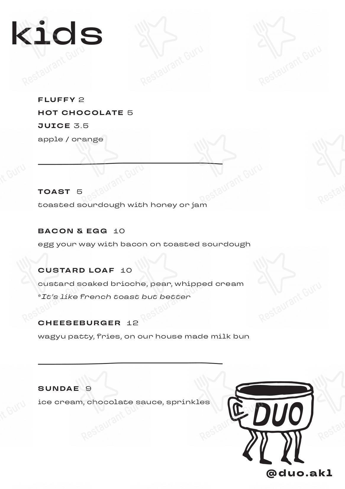 duo в Окленде - At Home Catering Menu
