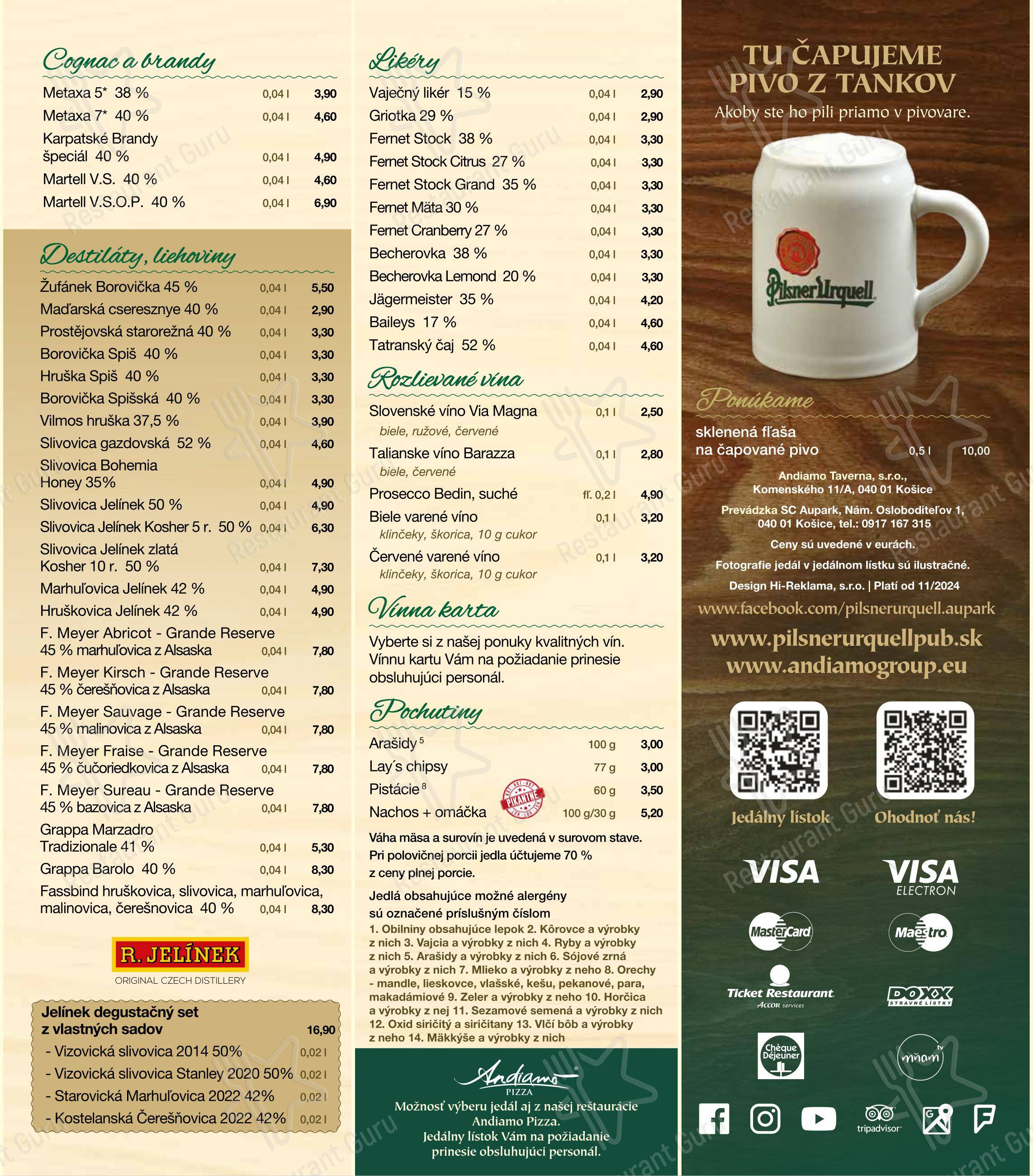Takeaway Menu ресторана Andiamo в Праге
