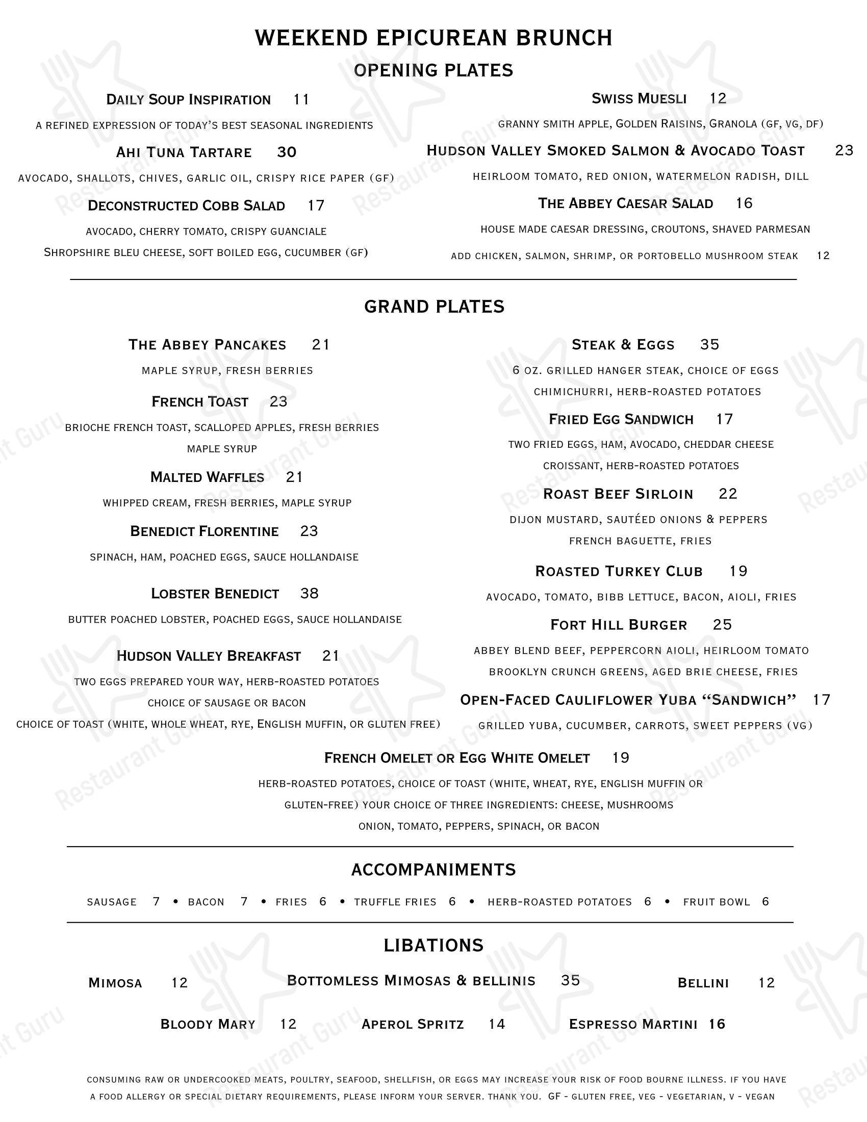 Коктейльная карта паба и бара Apropos Restaurant at The Abbey Inn