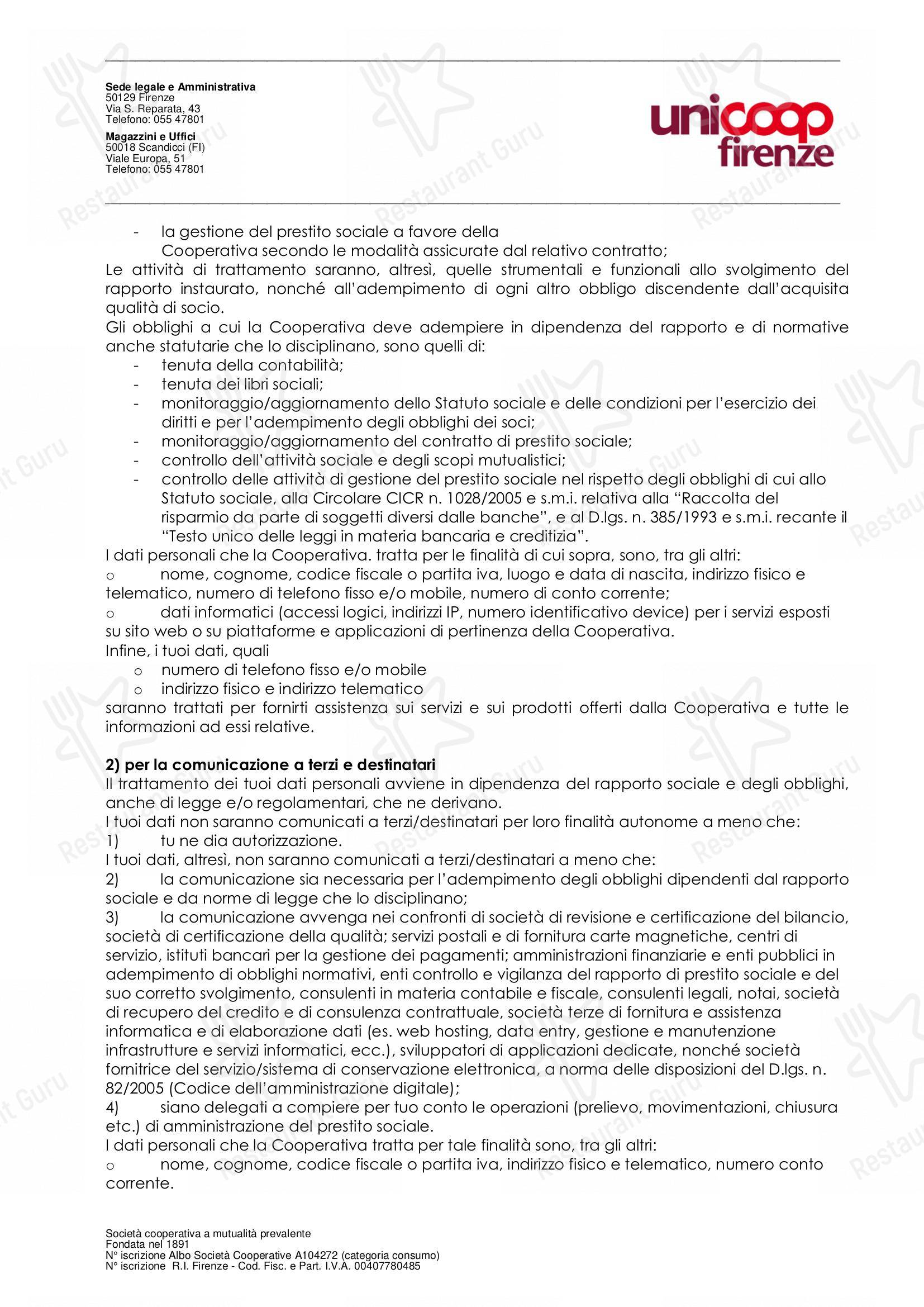 Bar Code в Флоренции - Restaurant Menu