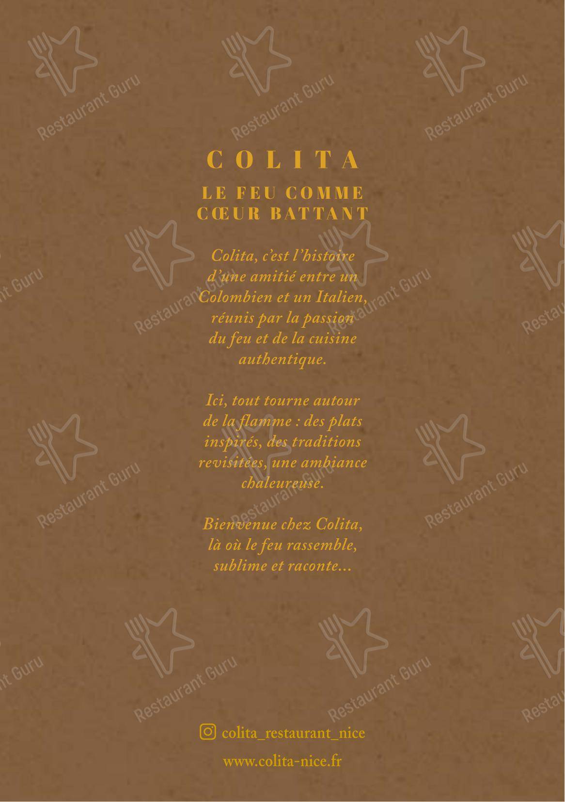 菜单 ресторана COLITA в Ницце