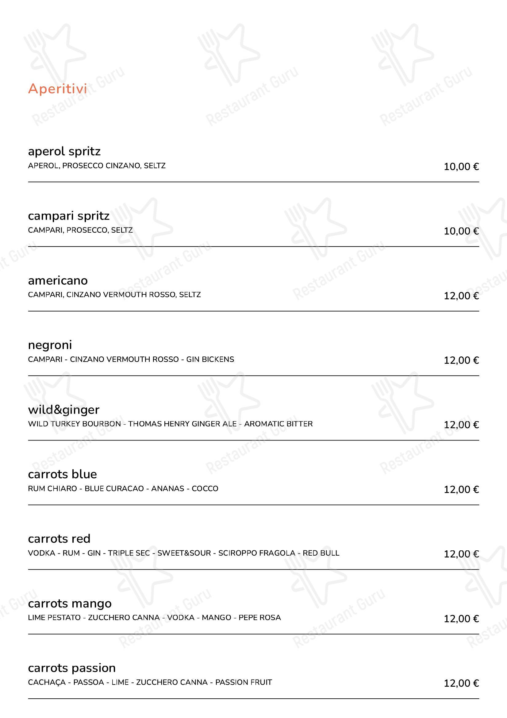 Меню напитков паба и бара Carrots Cafè в Риме