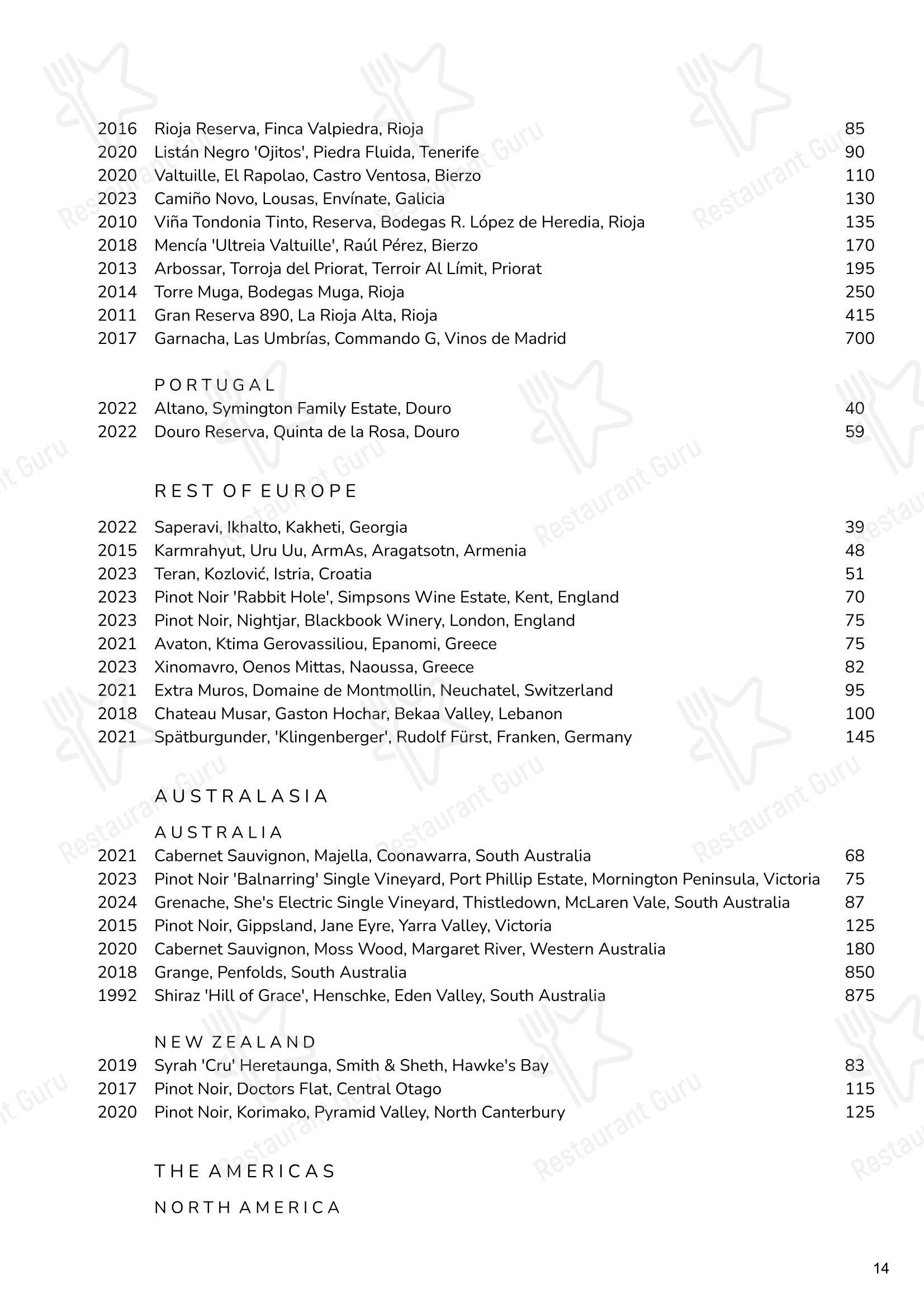 Dinner Menu ресторана Cornus