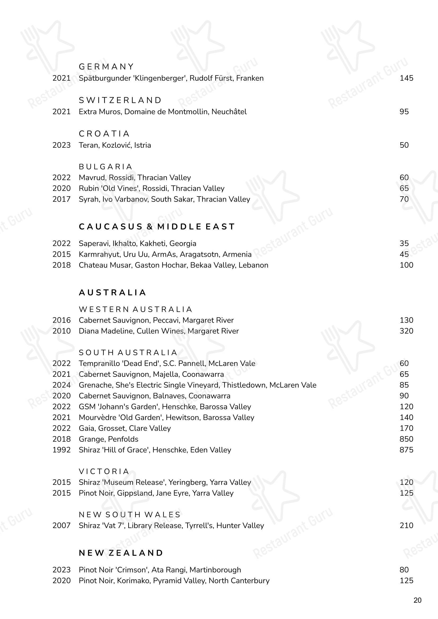 Menu bistro ресторана Cornus в Лондоне