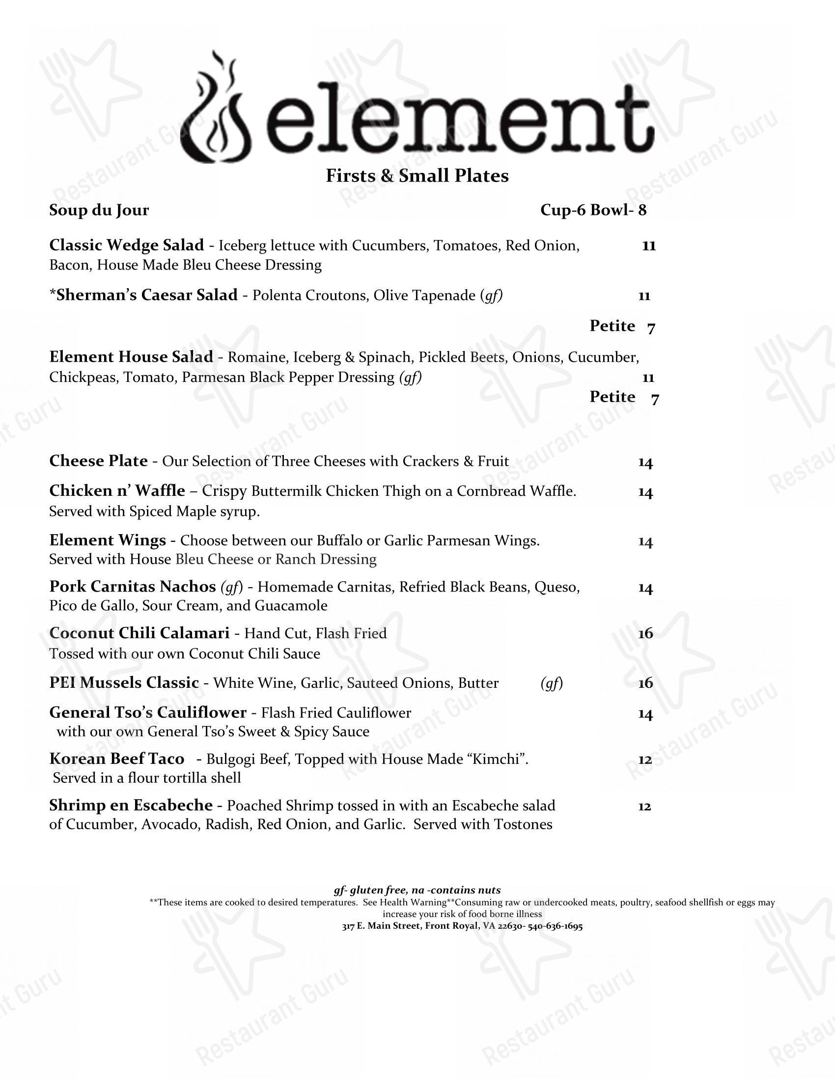 Element в Фронте Ройал - Меню напитков