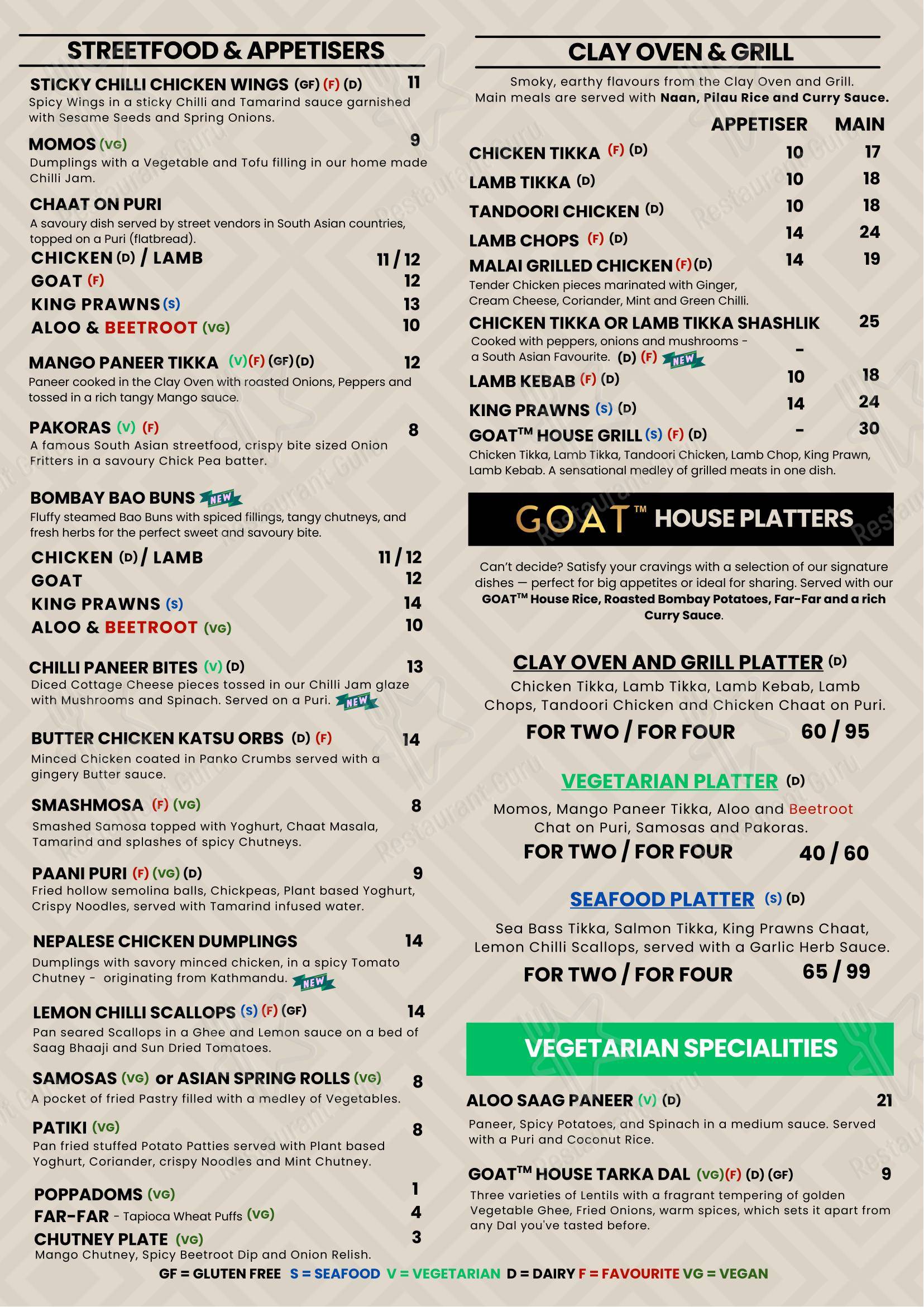 GOAT Brasserie & Lounge в Апминстере - Меню
