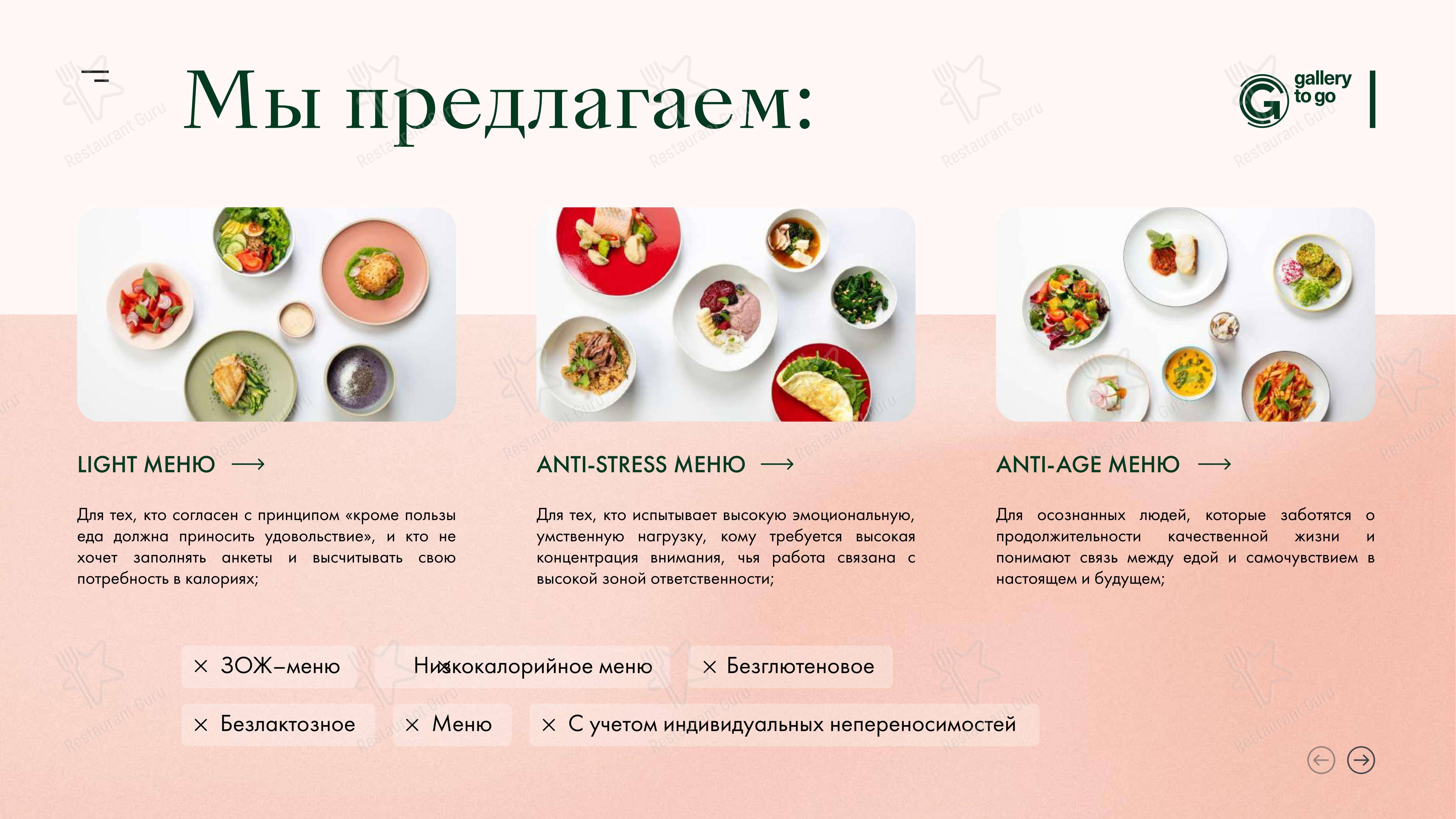 Меню кафе Gallery to Fly