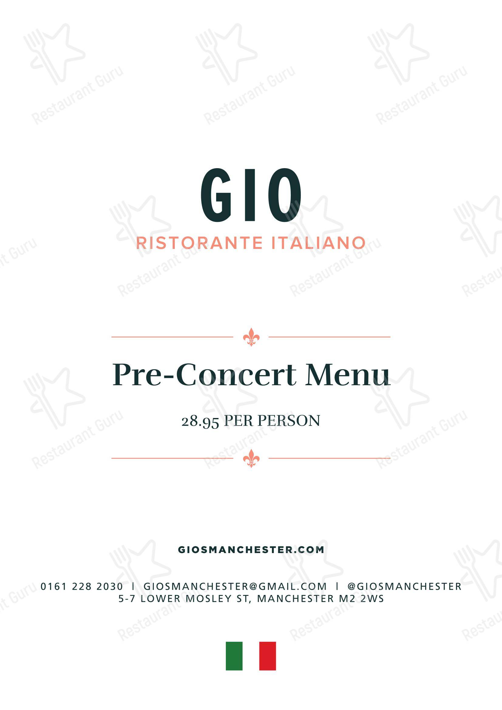 Меню ресторана Gio Ristorante в Манчестере