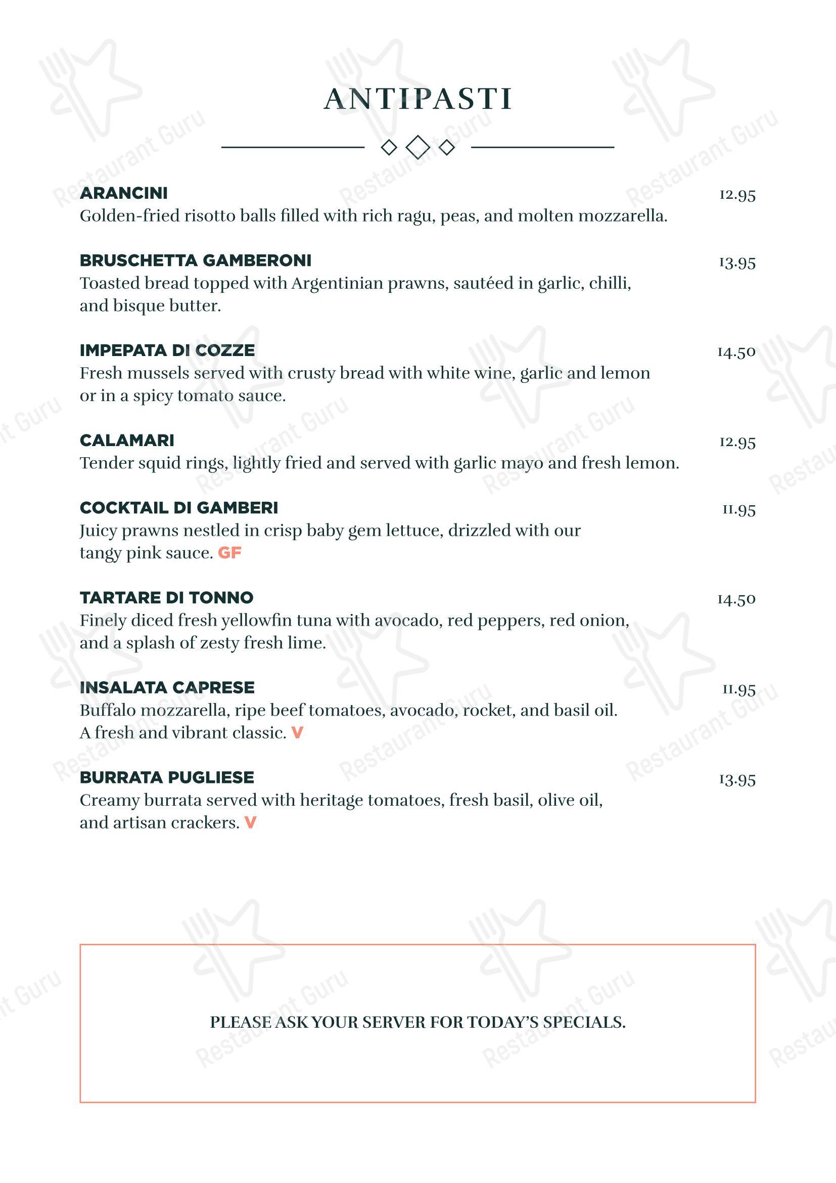 Меню напитков ресторана Gio Ristorante в Манчестере