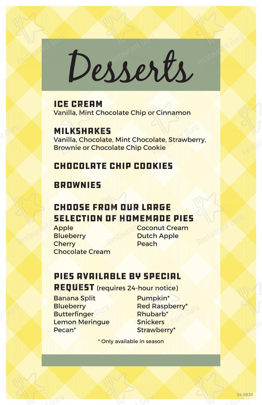 Dinner Menu ресторана Gramma's Kitchen & Checkered Flag в Уолкотте