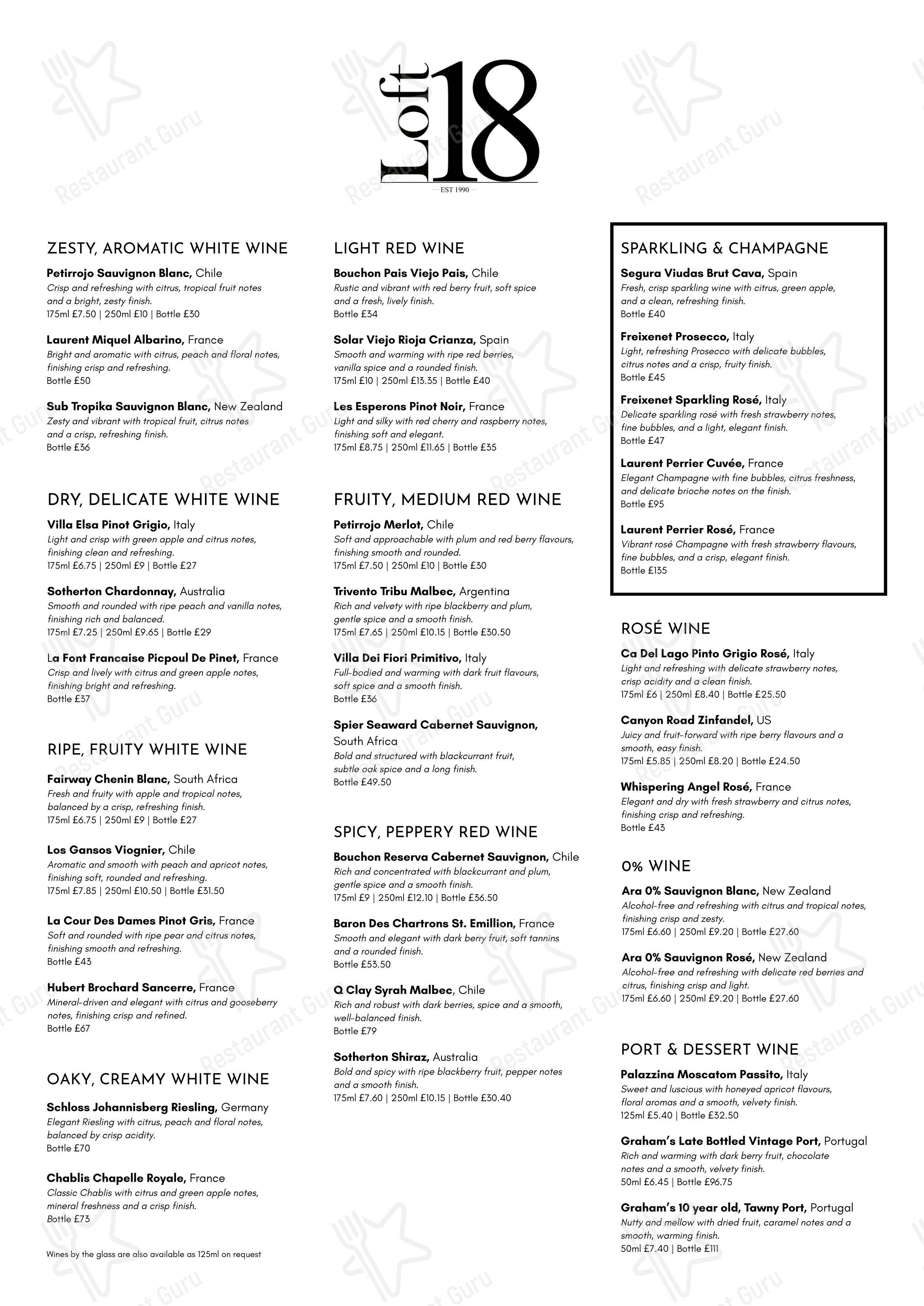 Меню Loft18 - Takeaway Menu