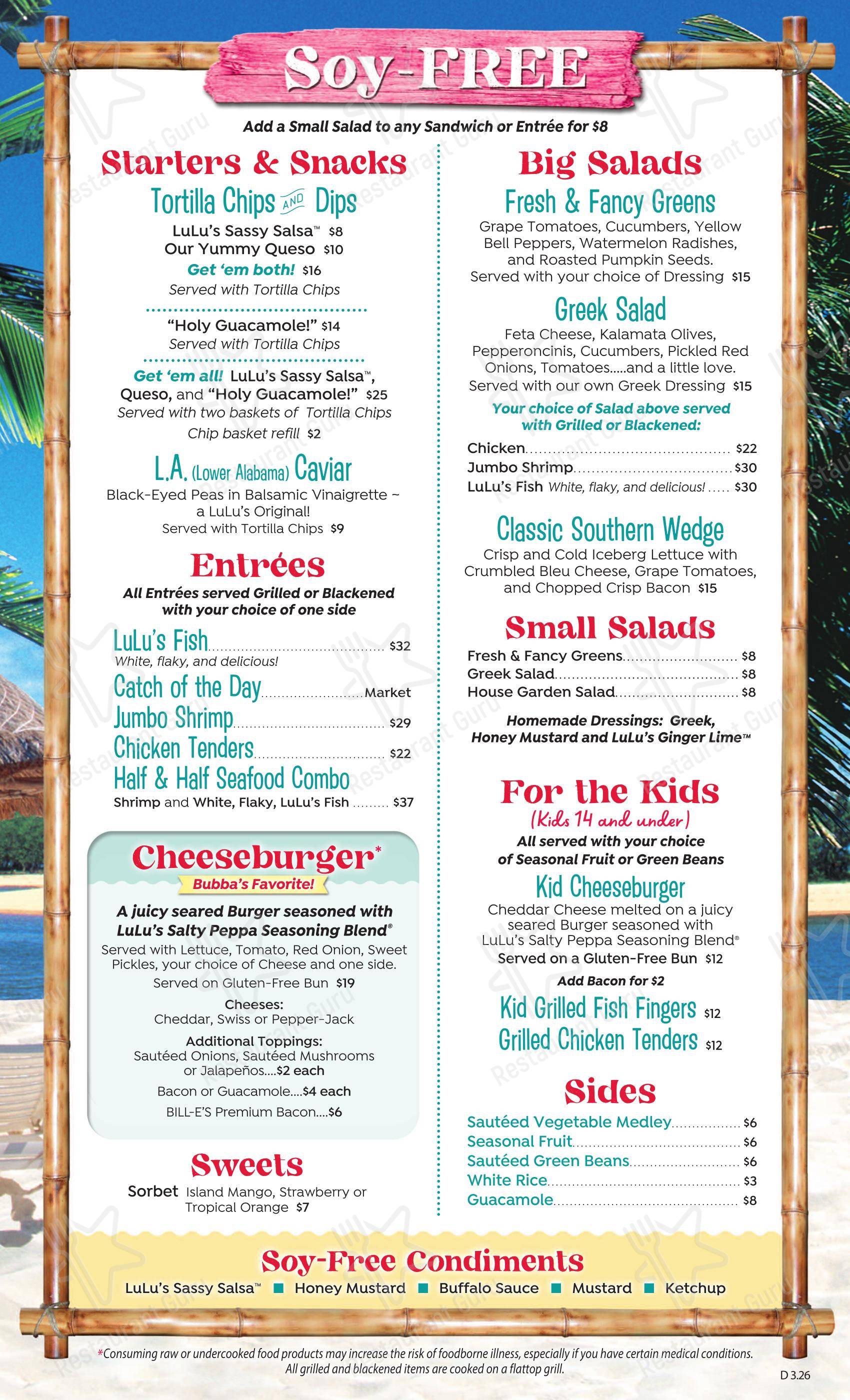 Меню напитков ресторана LuLu's Gulf Shores
