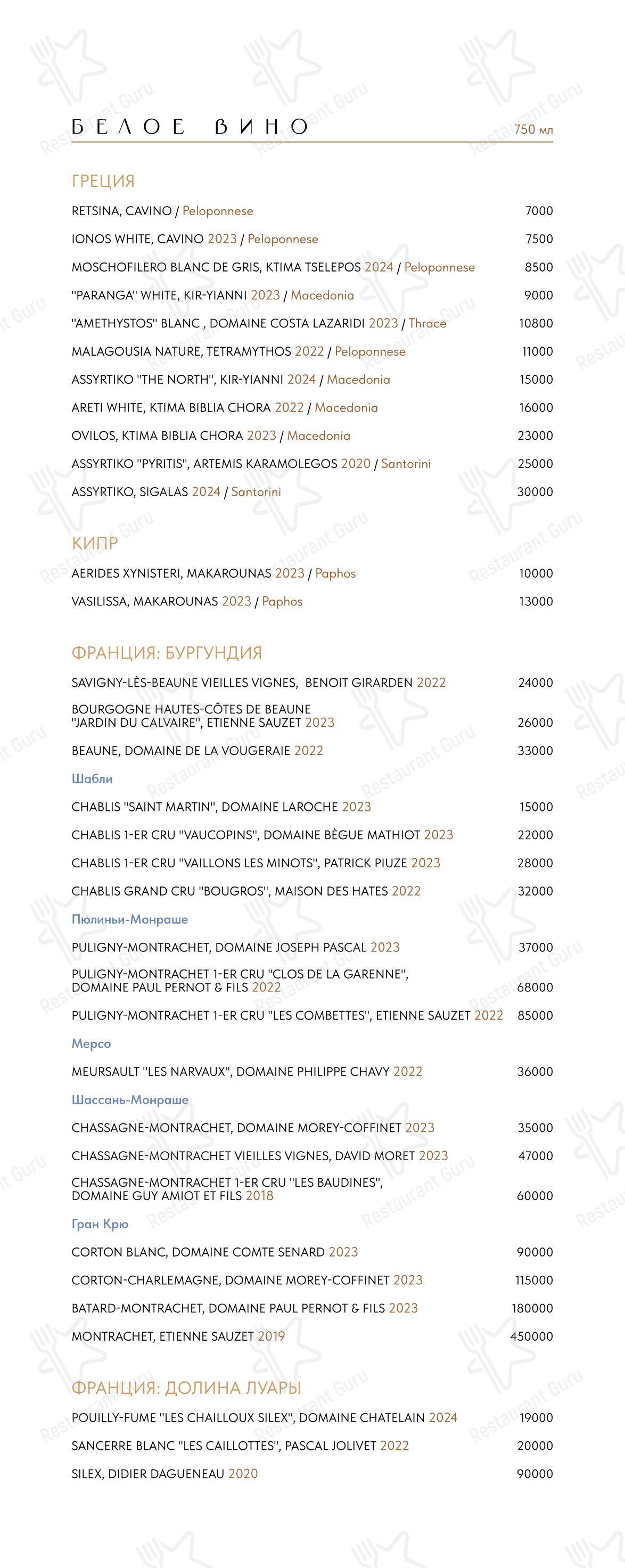 Lunch Menu ресторана Пафос