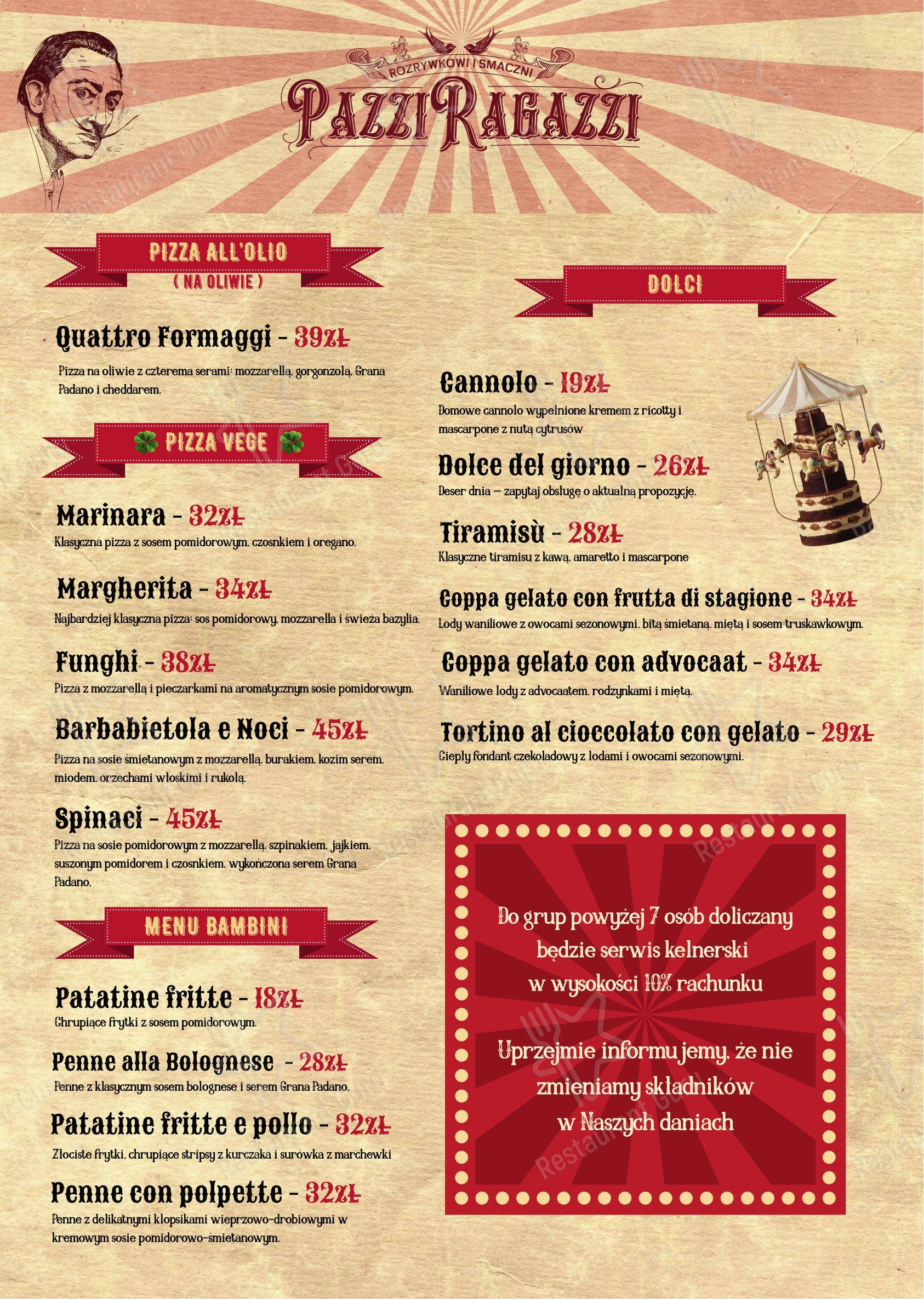 Меню ресторана Pazzi Ragazzi Gdańsk Osowa - Lunch Menu