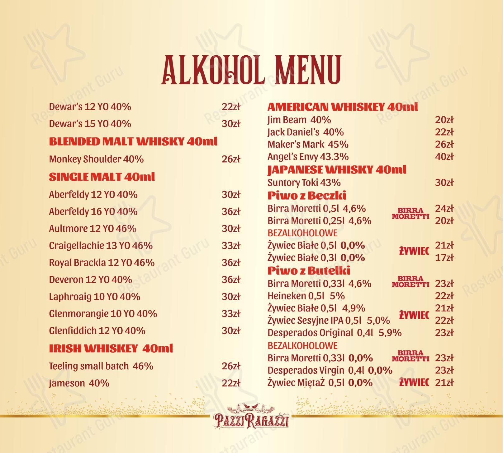 Меню ресторана Pazzi Ragazzi Gdańsk Osowa - Wine Menu