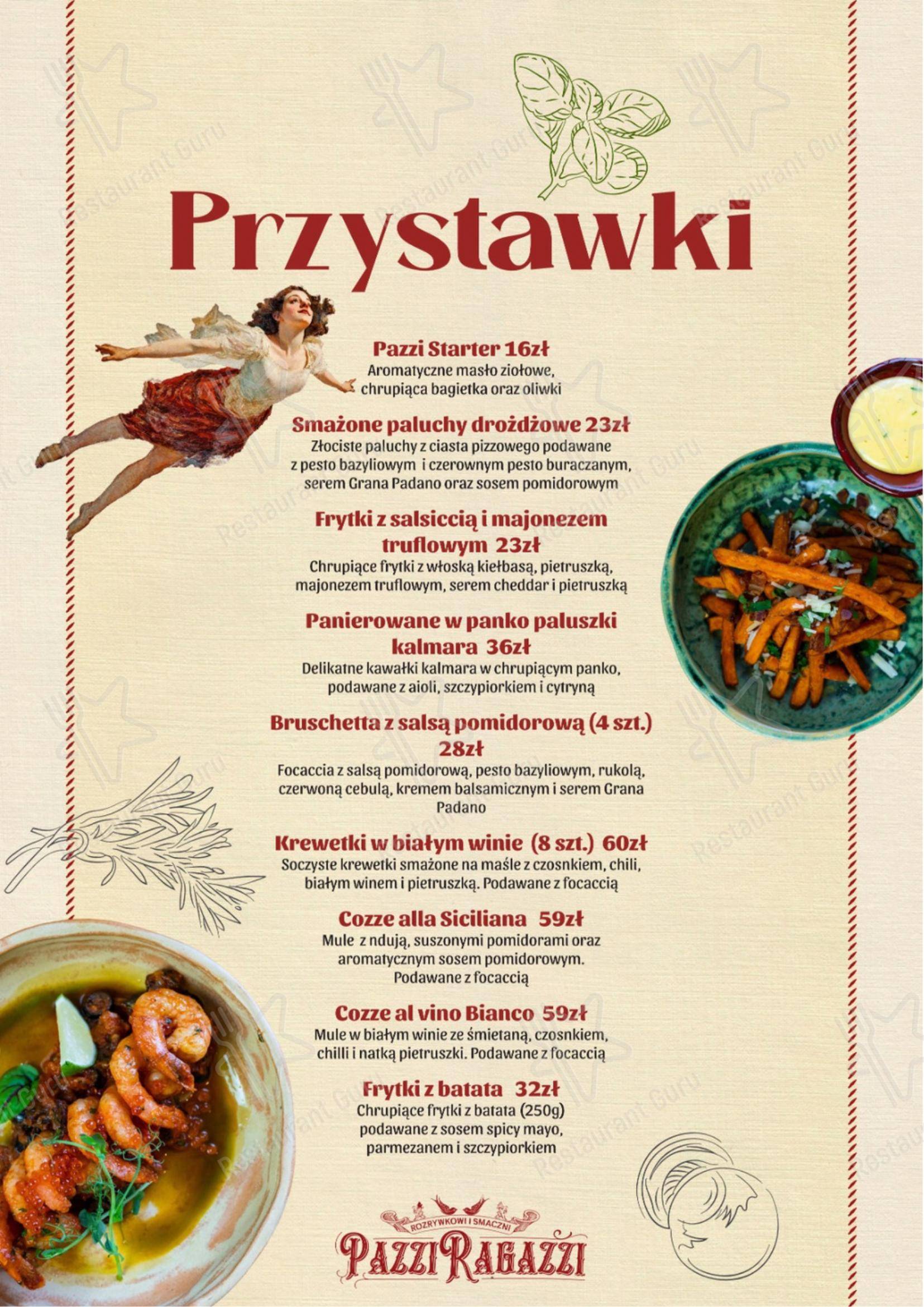 Dinner Menu ресторана Pazzi Ragazzi Gdańsk Osowa