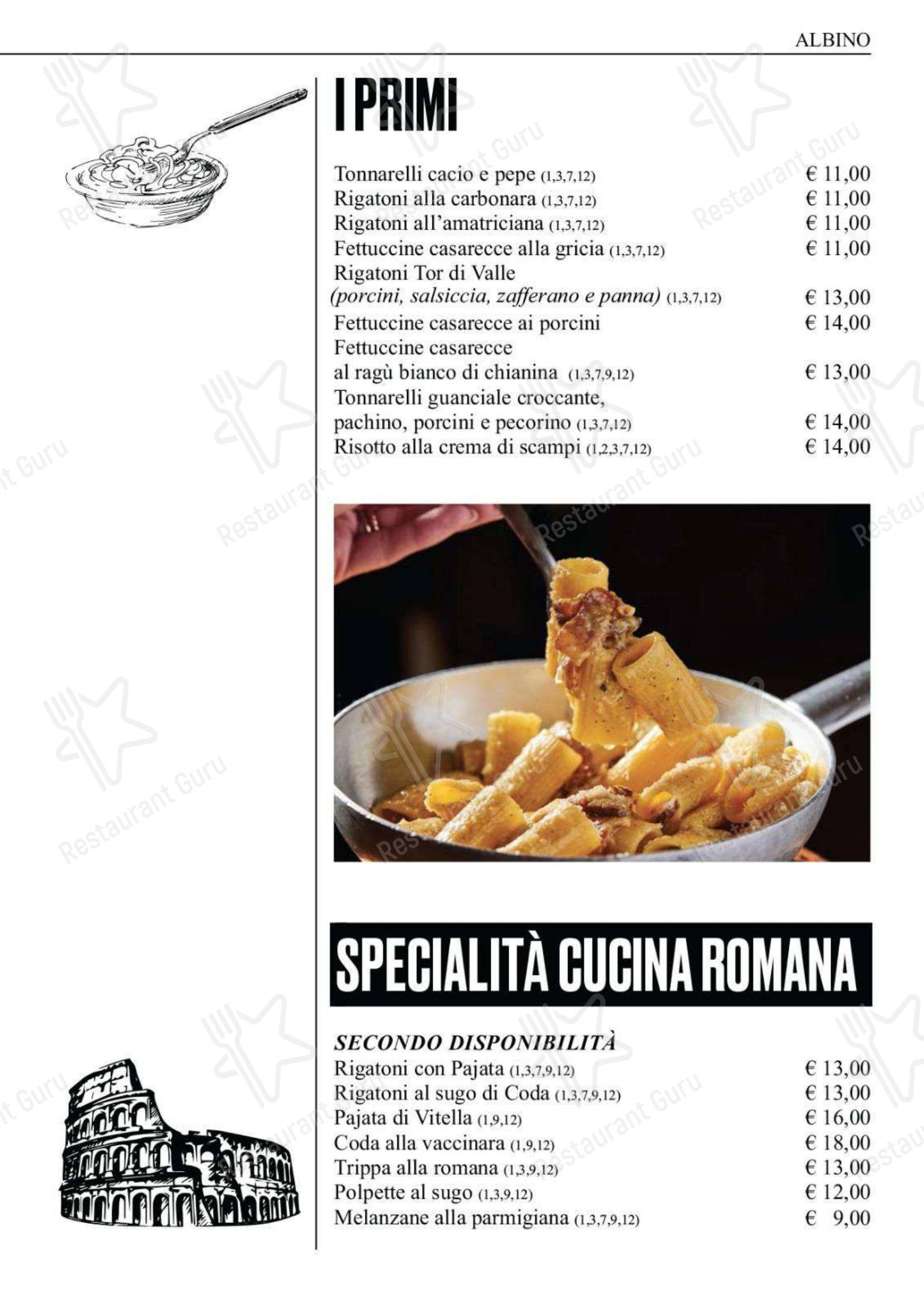 Меню напитков ресторана Ristorante Albino