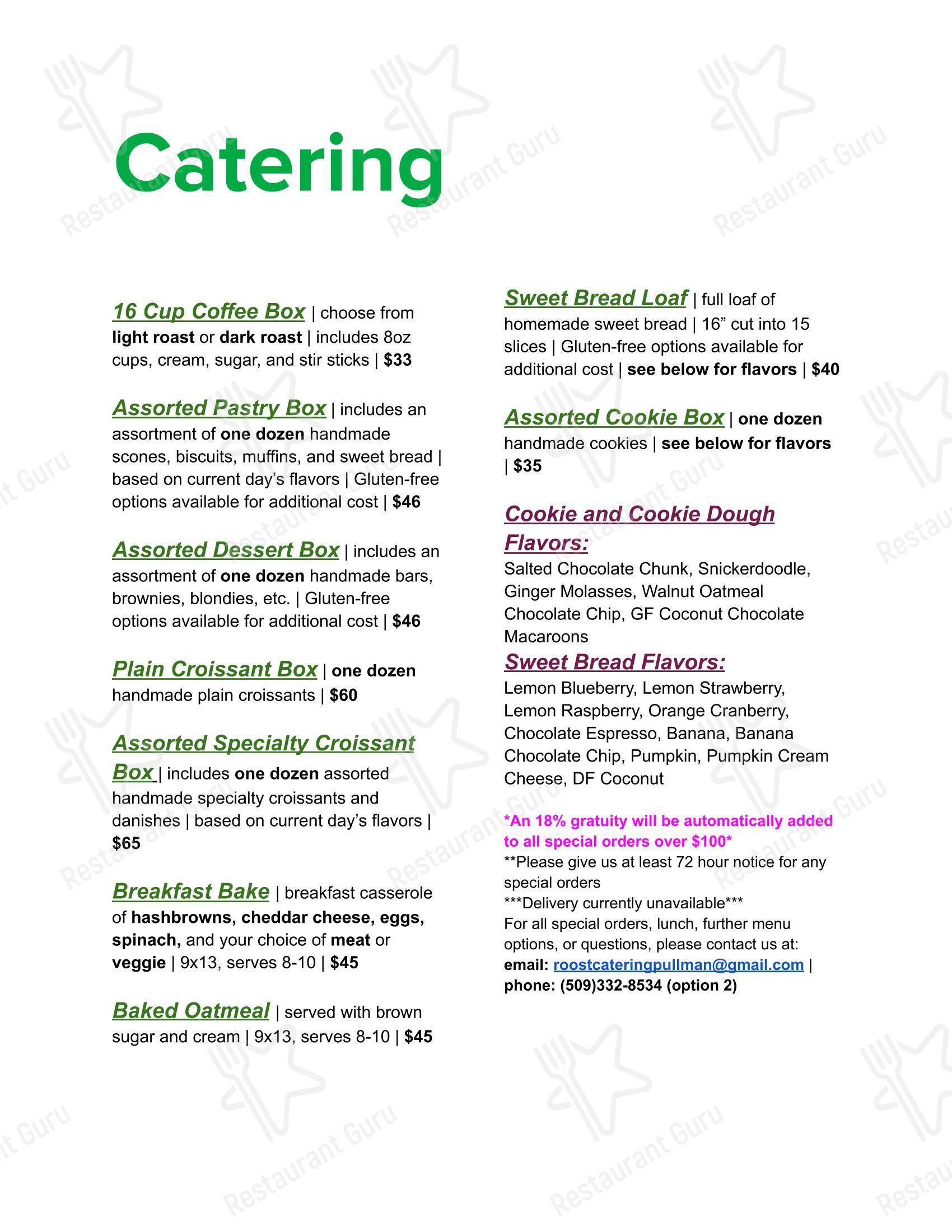 Lunch Menu кафе Roost Coffee & Market