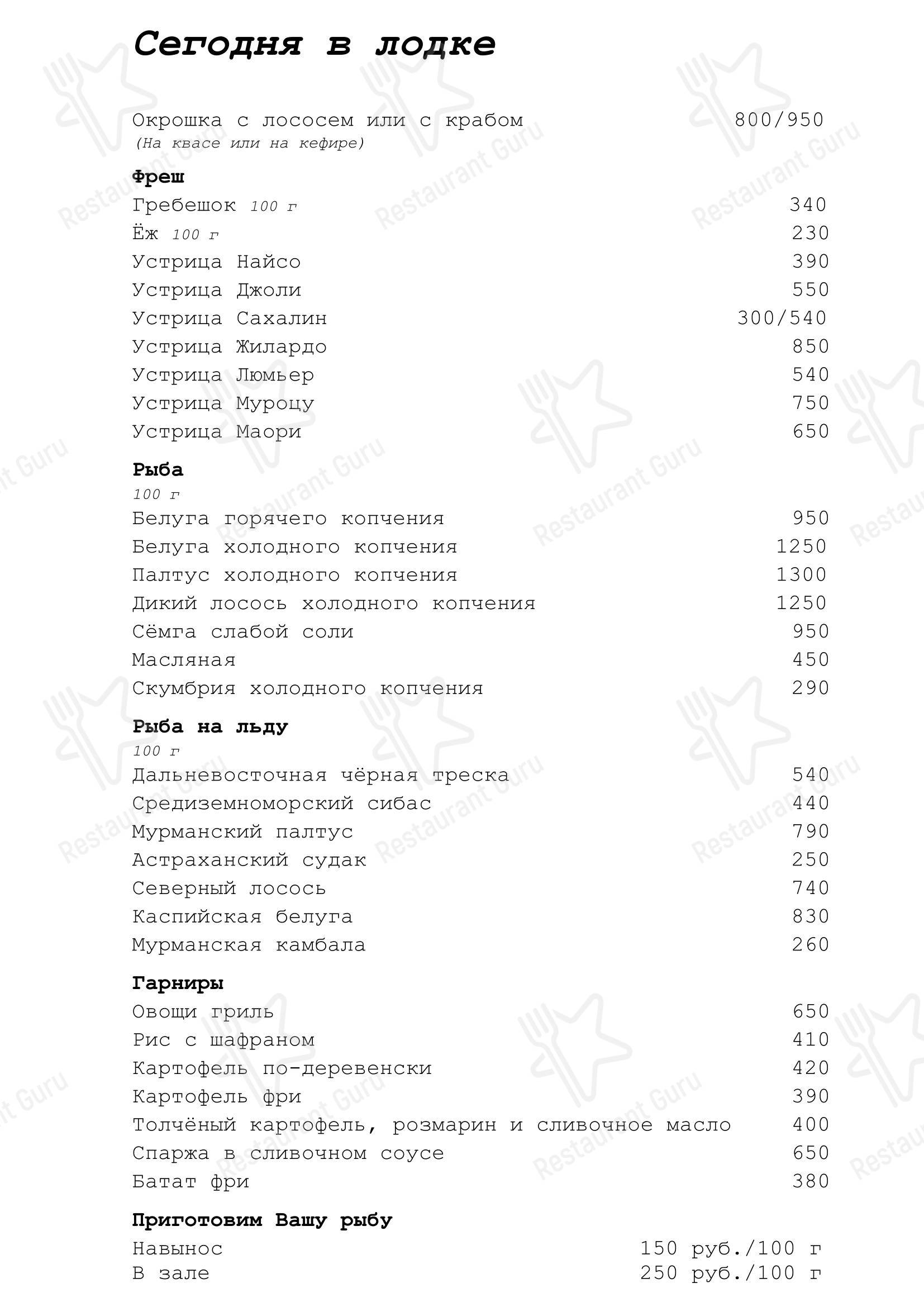 Трое в лодке в Москве - Меню